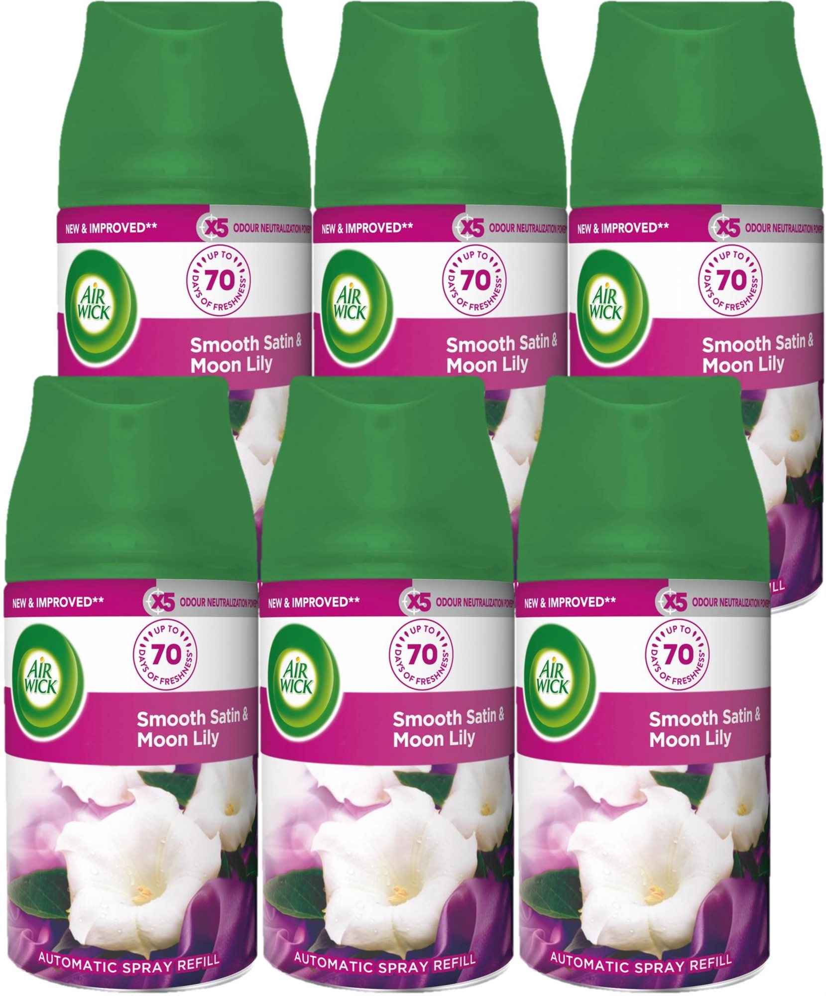 AIR WICK Freshmatic náplň Jemný satén a Mesačná ľalia 6× 250 ml