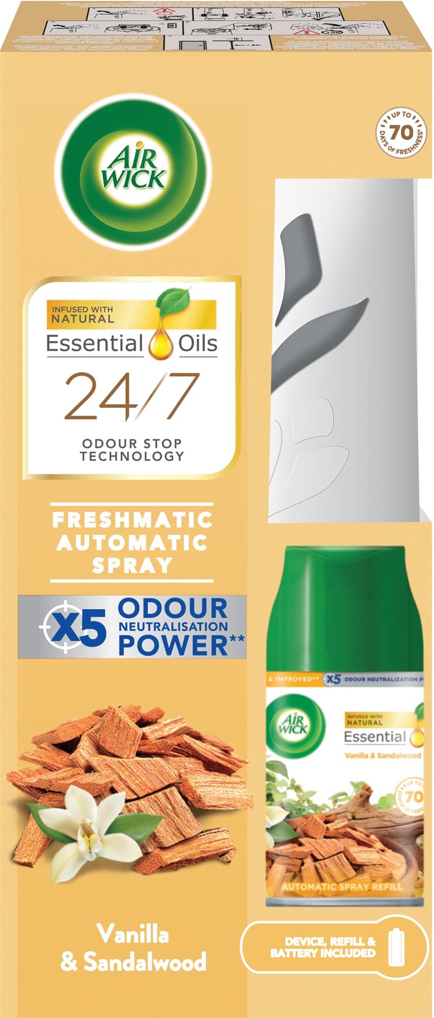 AIR WICK Freshmatic komplet Vanilka a santalové drevo 250 ml