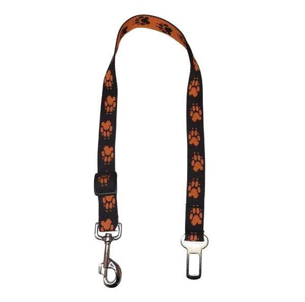 Palkar bezpečnostný pás do auta pre veľké psy 65 cm × 25 mm, hnedo-oranžový s labkami