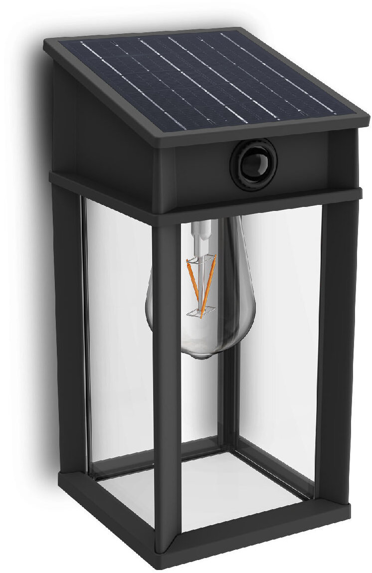 Philips Geri UltraEfficient solárne LED svietidlo so senzorom 3,2 W, 500 lm, 2700 K, IP44, hranaté, antracit