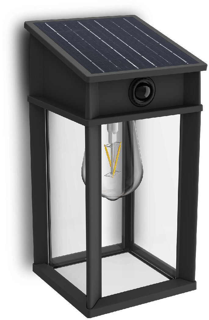 Philips Geri UltraEfficient solárne LED svietidlo so senzorom 3,2 W, 500 lm, 4000 K, IP44, hranaté, antracit