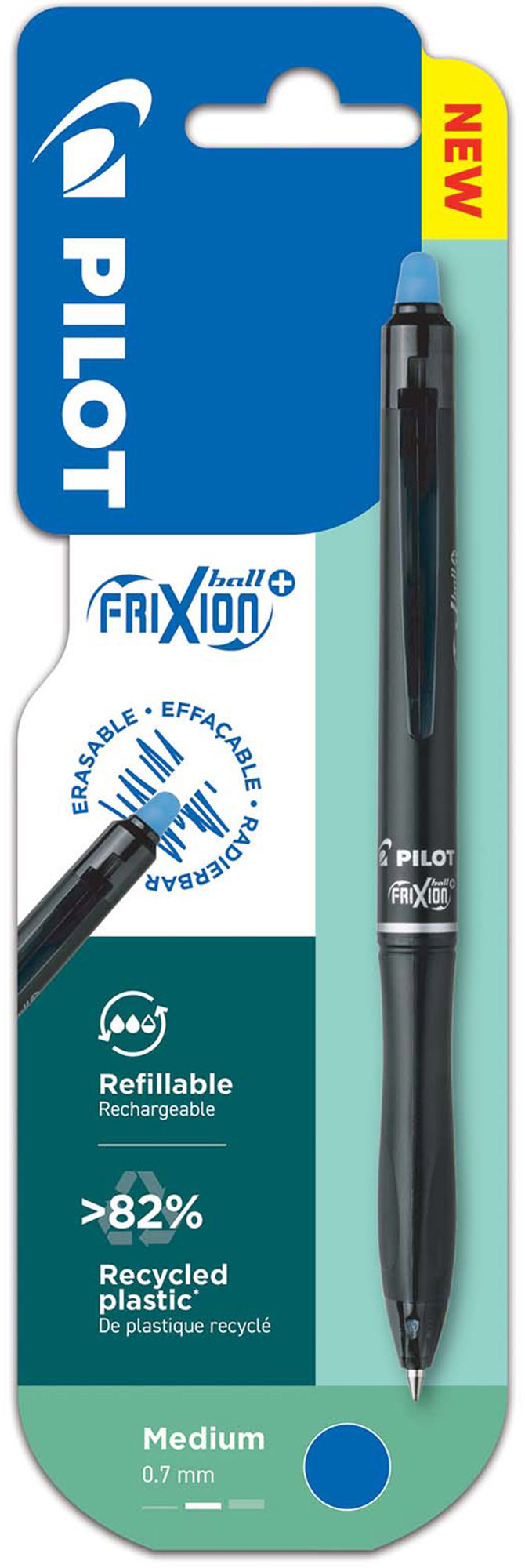 Pilot FriXion Ball Plus 07, R, čierne s modrou gumou