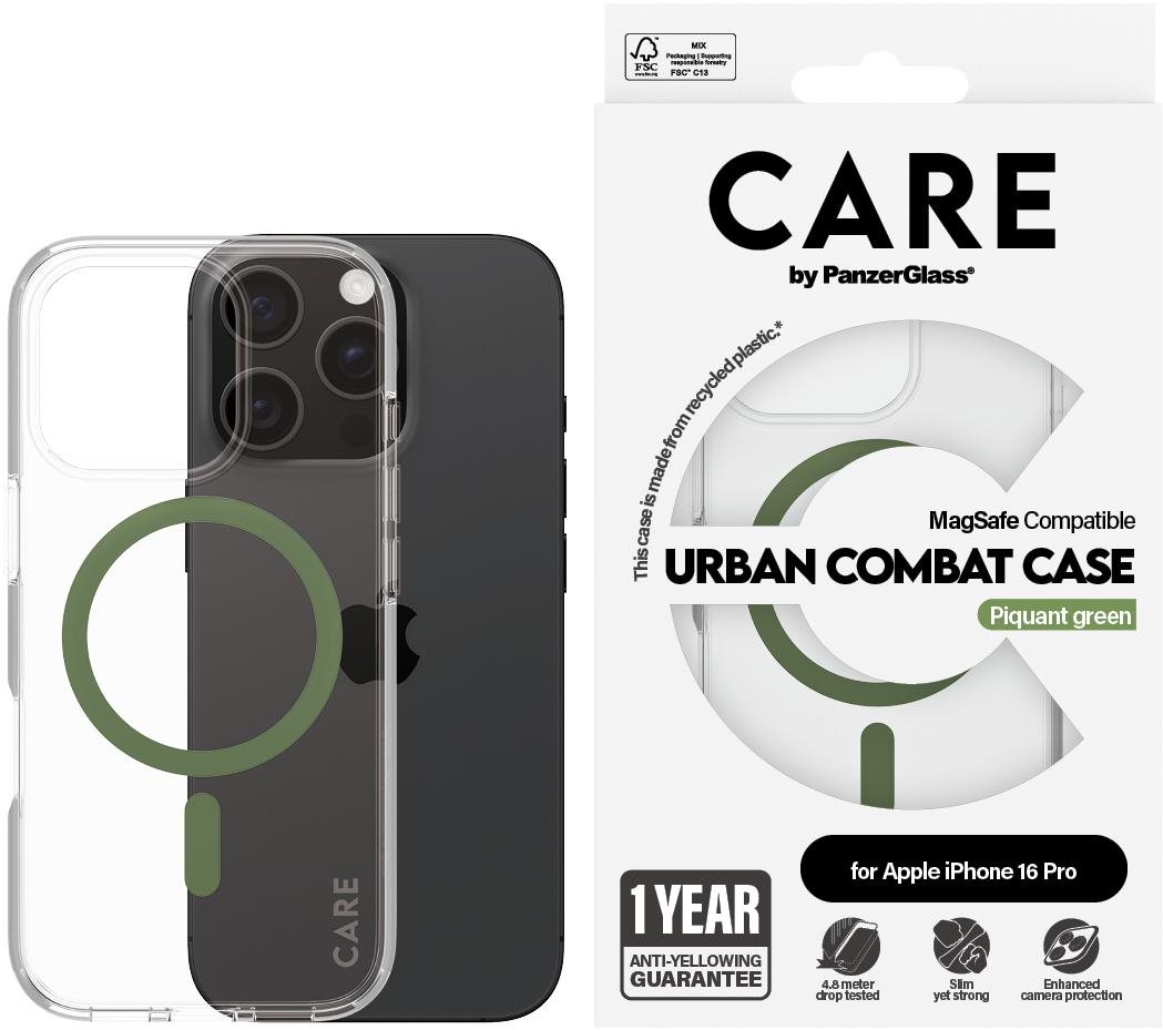 PanzerGlass CARE kryt Apple iPhone 16 Pro MagSafe Urban Combat priehľadný/zelený