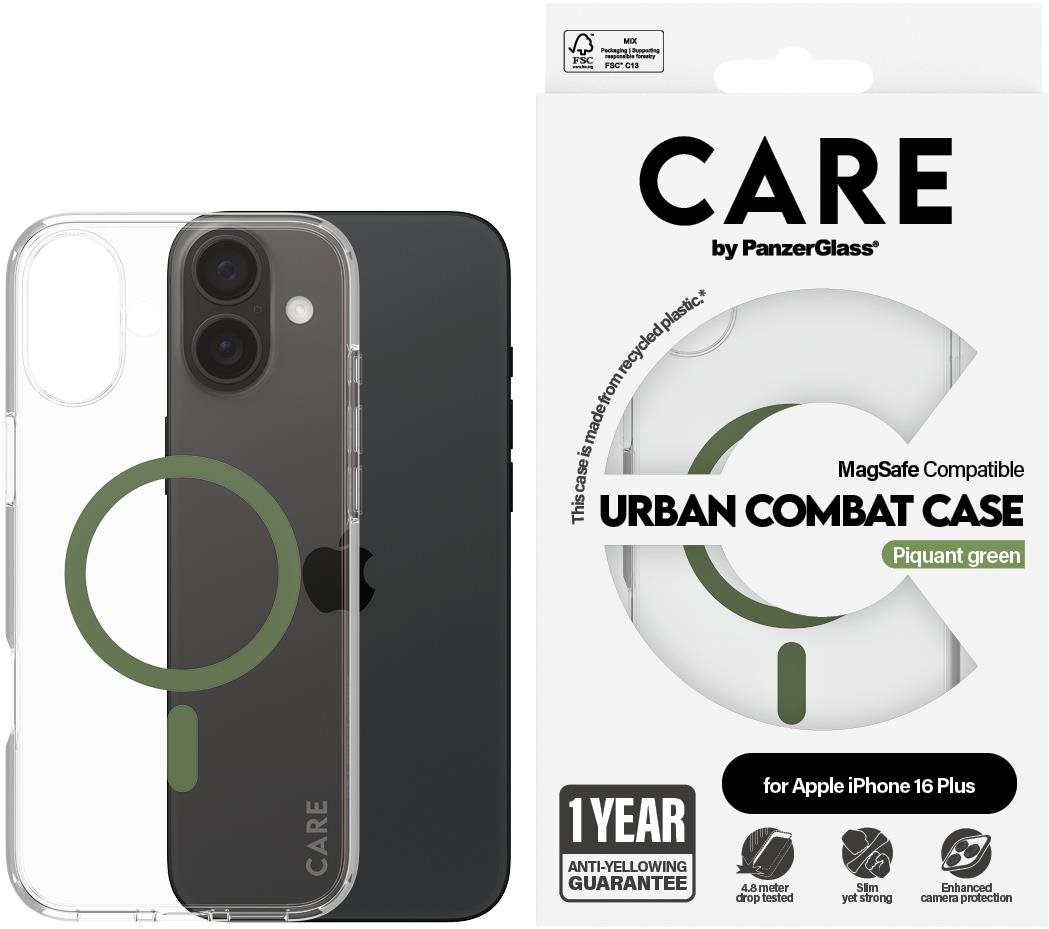 PanzerGlass CARE kryt Apple iPhone 16 Plus MagSafe Urban Combat priehľadný/zelený