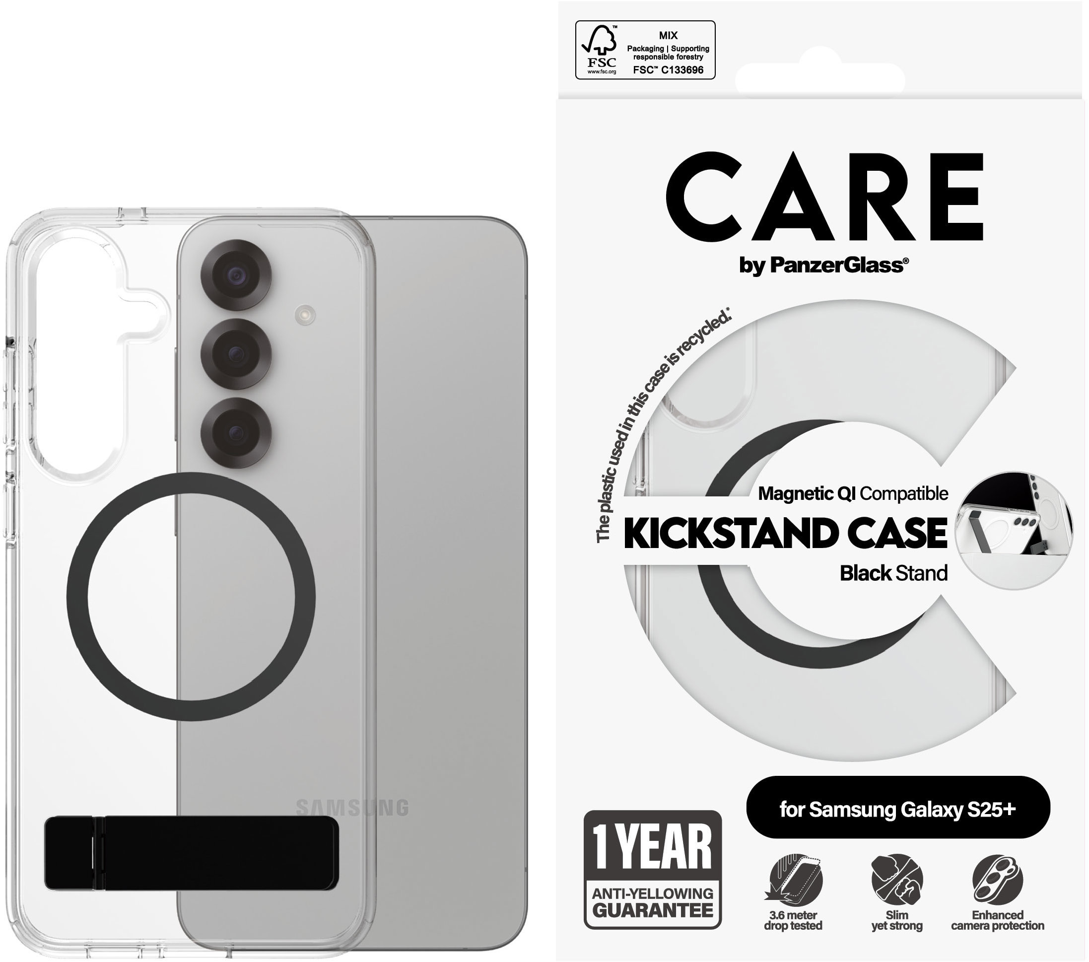 PanzerGlass CARE kryt Samsung Galaxy S25+ číry/čierny Kickstand & QI