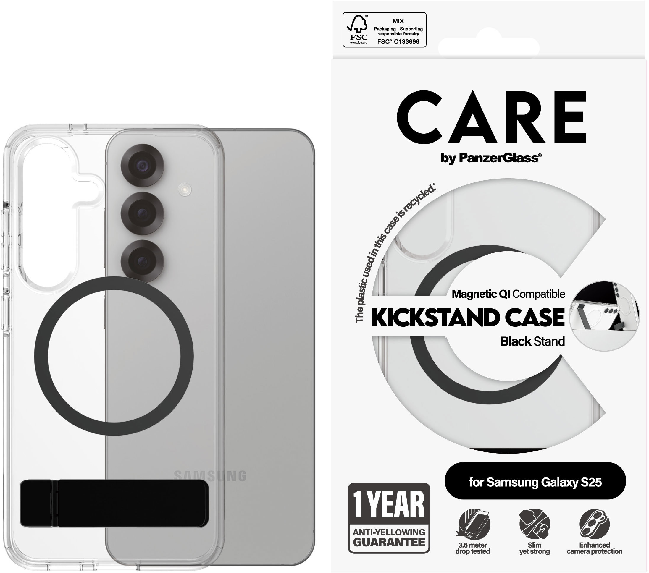 PanzerGlass CARE kryt Samsung Galaxy S25 číry/čierny Kickstand & QI