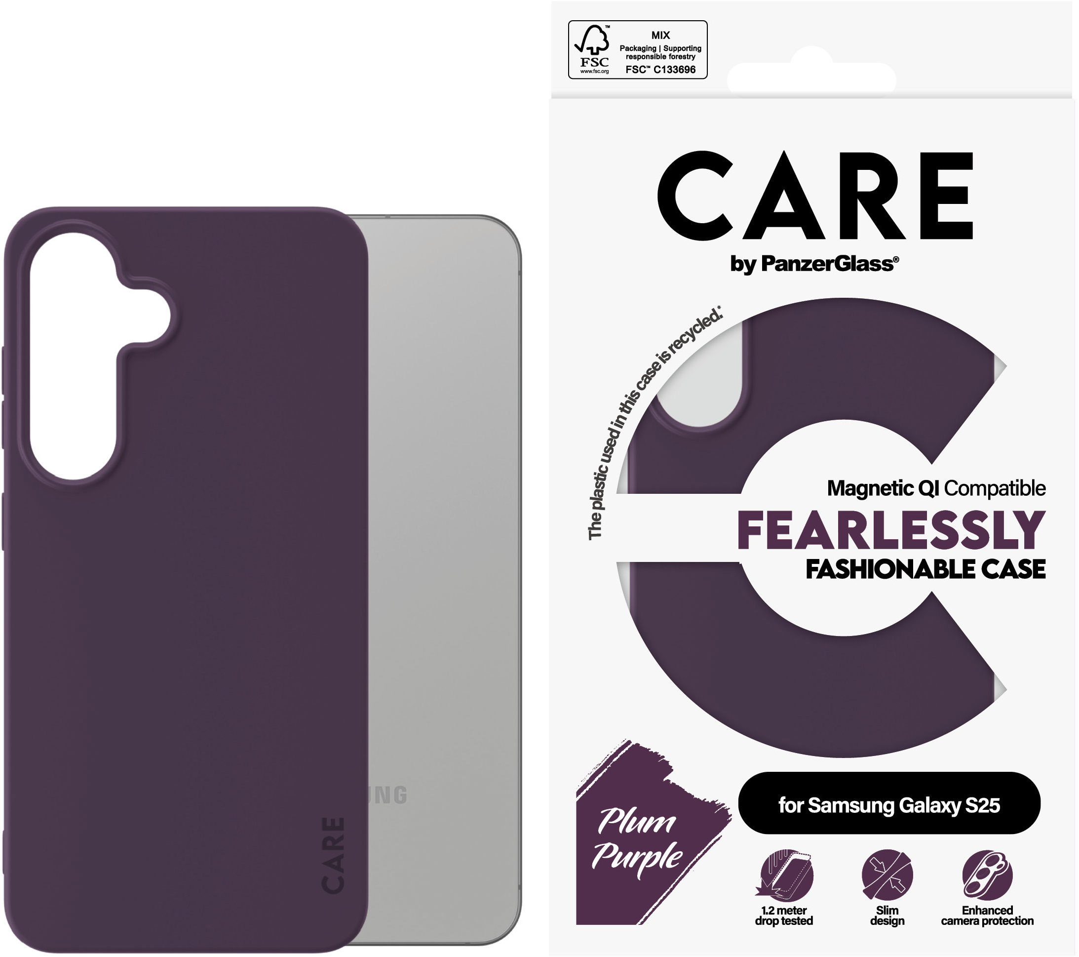 PanzerGlass CARE kryt Samsung Galaxy S25 Fearlessly fialový (Plum Purple) QI