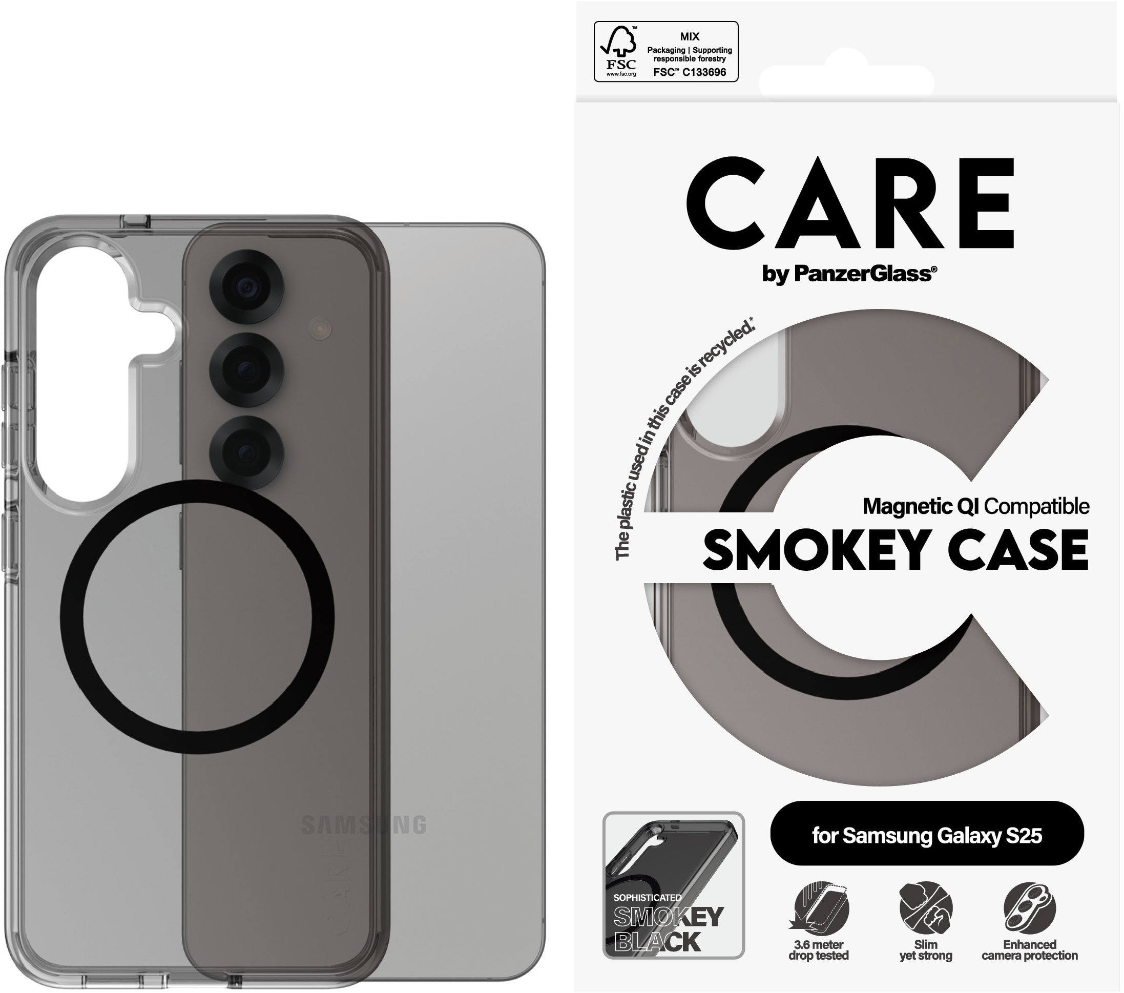 PanzerGlass CARE kryt Samsung Galaxy S25 Smokey dymový/čierny QI