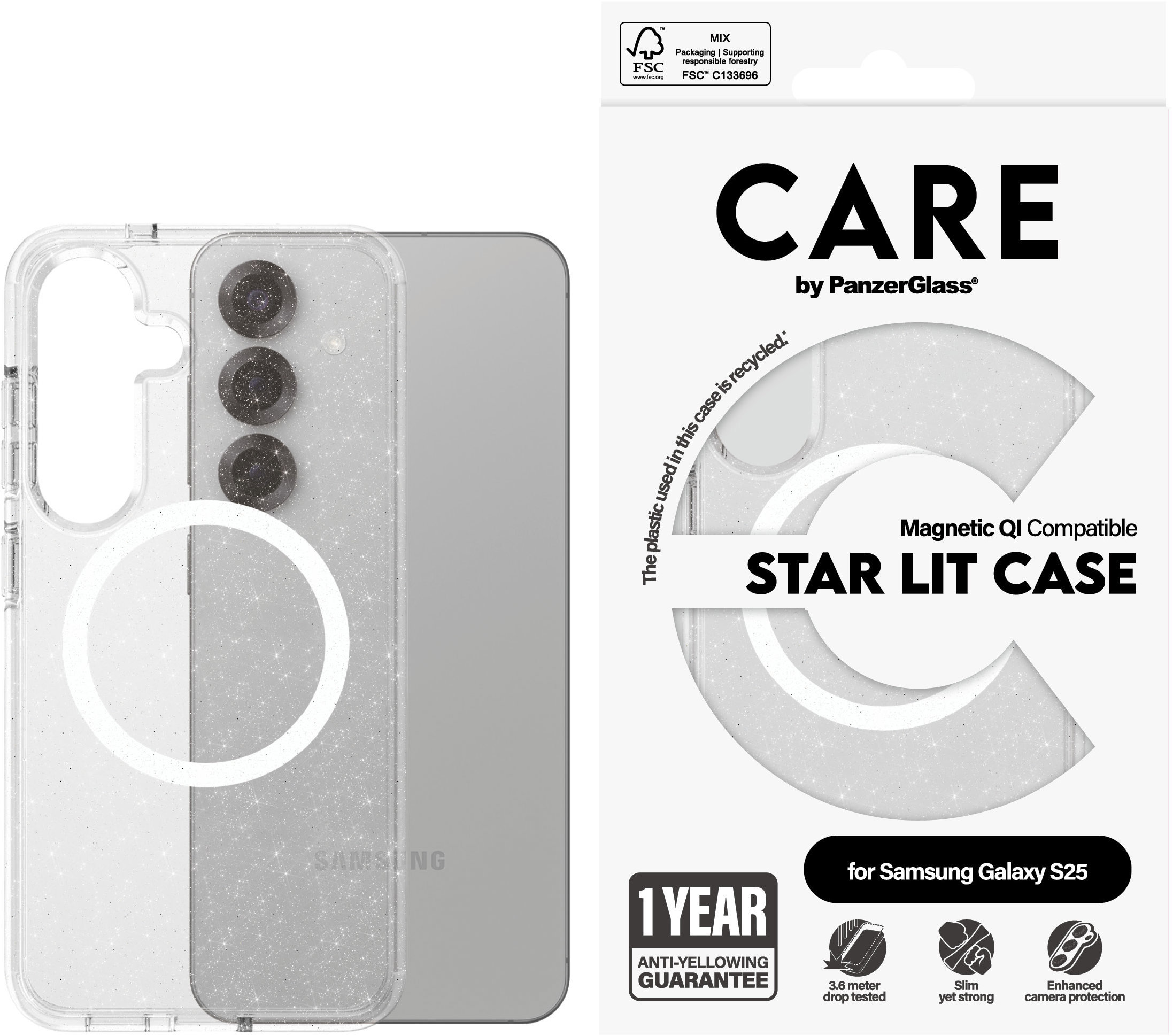 PanzerGlass CARE kryt Samsung Galaxy S25 Star Lit trblietavý/biely QI