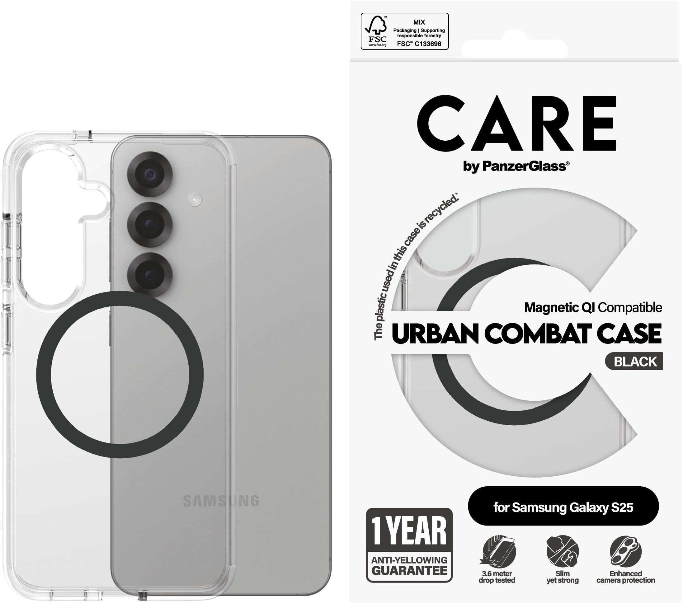 PanzerGlass CARE kryt Samsung Galaxy S25 Urban Combat číry/čierny QI