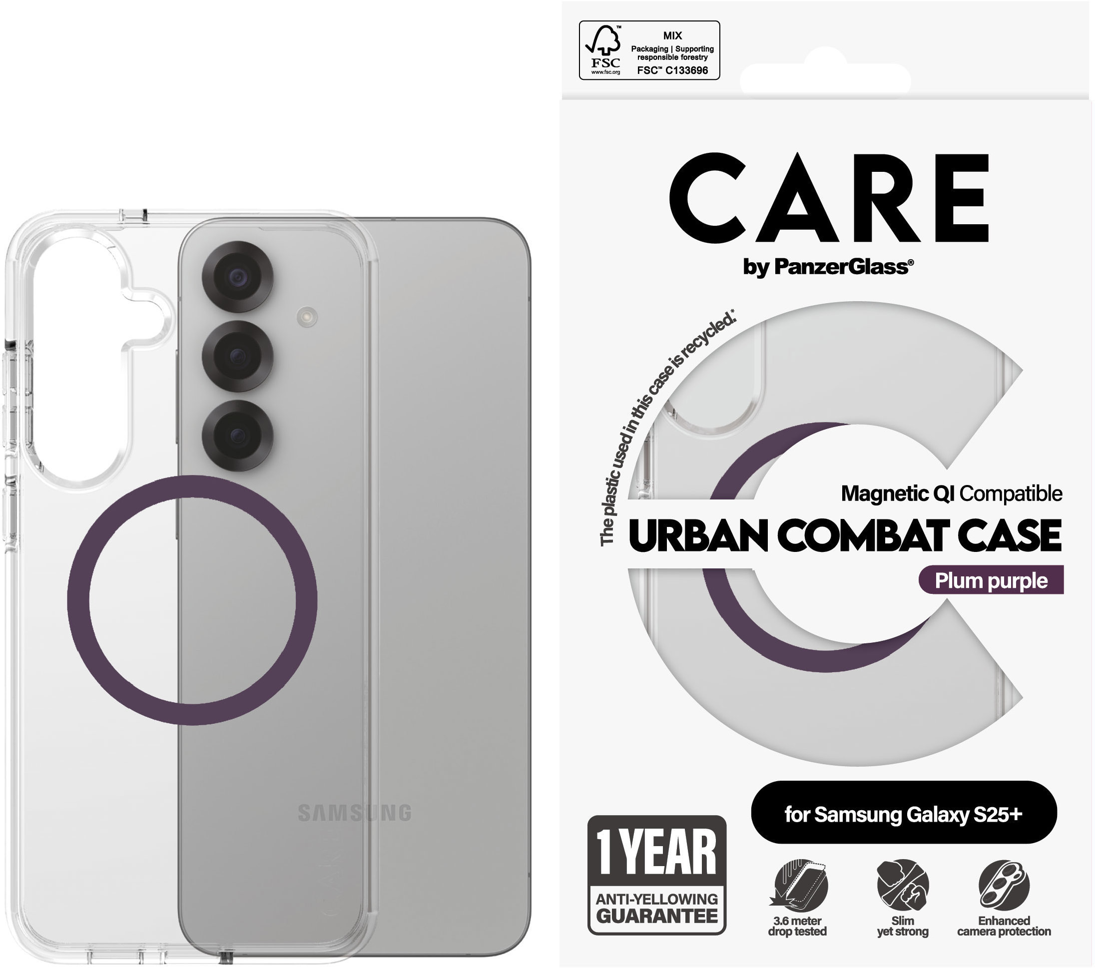 PanzerGlass CARE kryt Samsung Galaxy S25+ Urban Combat číry/fialový QI (Plum Purple)