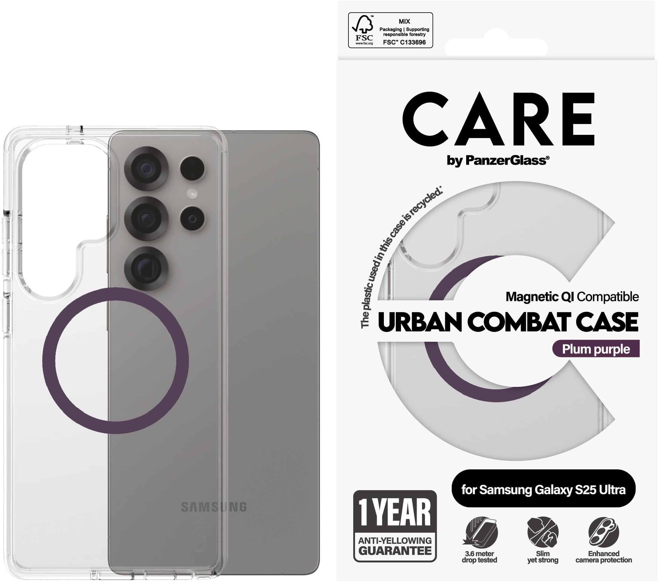 PanzerGlass CARE kryt Samsung Galaxy S25 Ultra Urban Combat číry/fialový QI (Plum Purple)