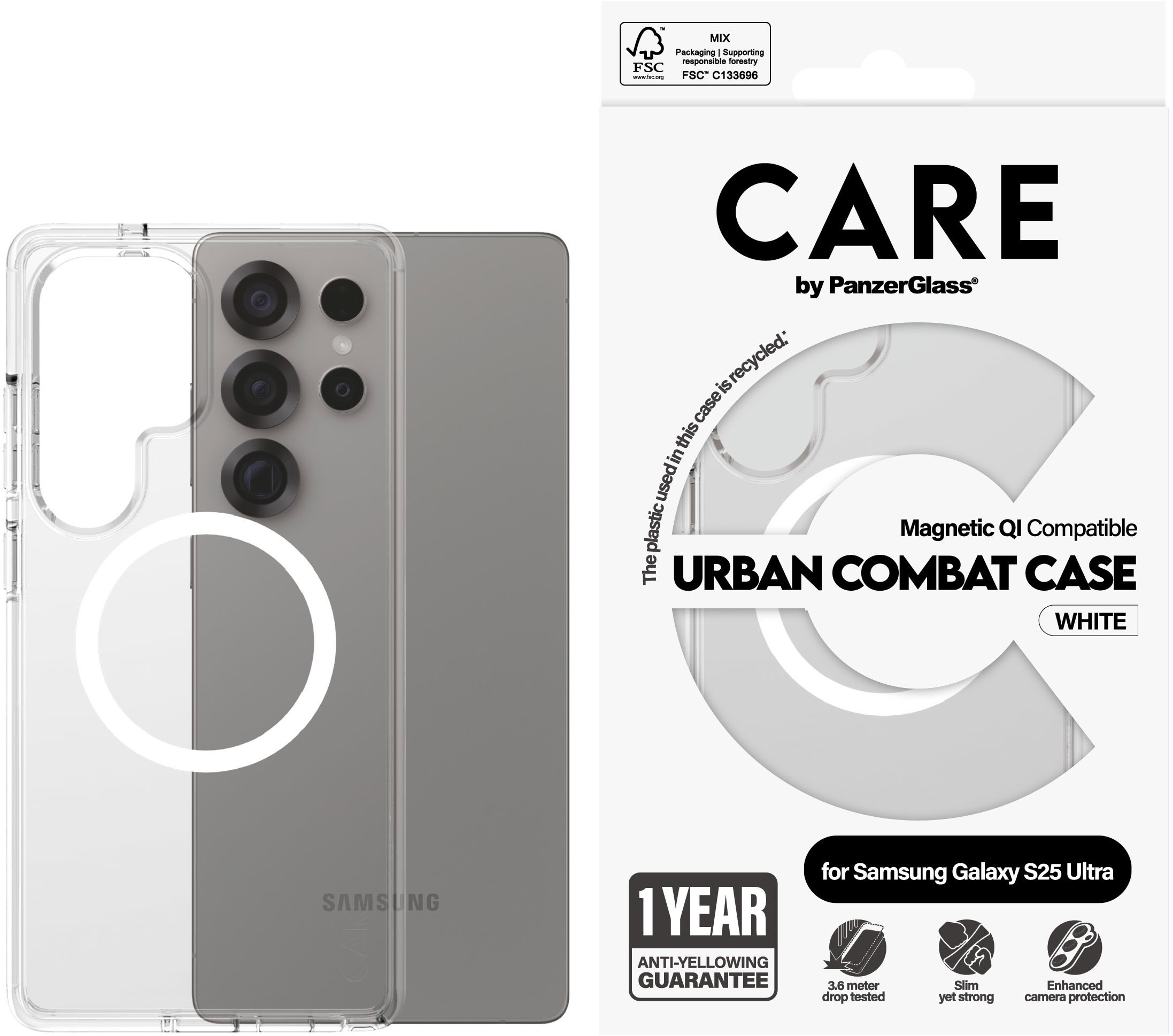 PanzerGlass CARE kryt Samsung Galaxy S25 Ultra Urban Combat číry/biely QI