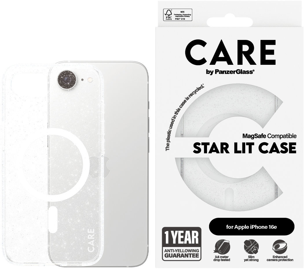 PanzerGlass CARE kryt Apple iPhone 16e MagSafe Star Lit trblietavý/biely