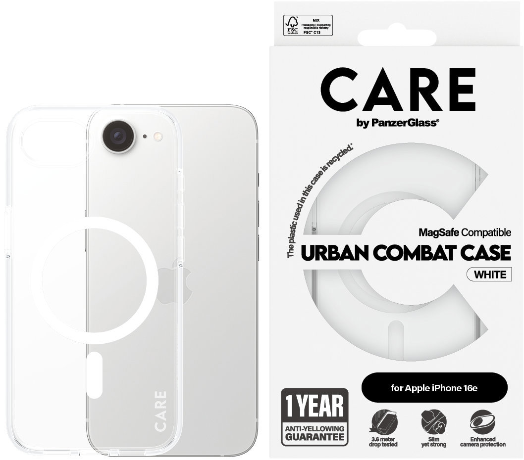 PanzerGlass CARE kryt Apple iPhone 16e MagSafe Urban Combat číry/biely