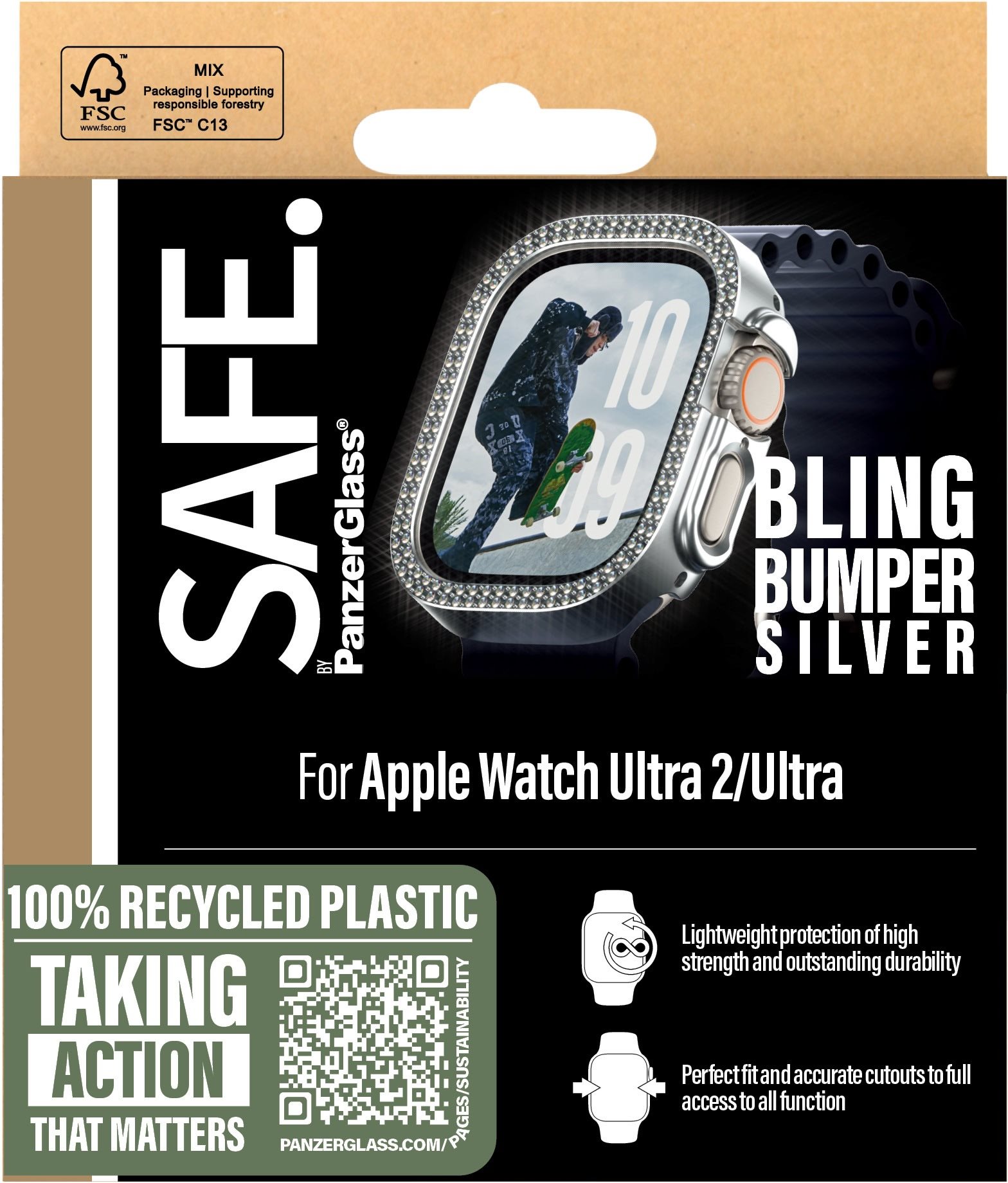 PanzerGlass SAFE Apple Watch Ultra 2/Ultra bumper trblietavo strieborný rámček