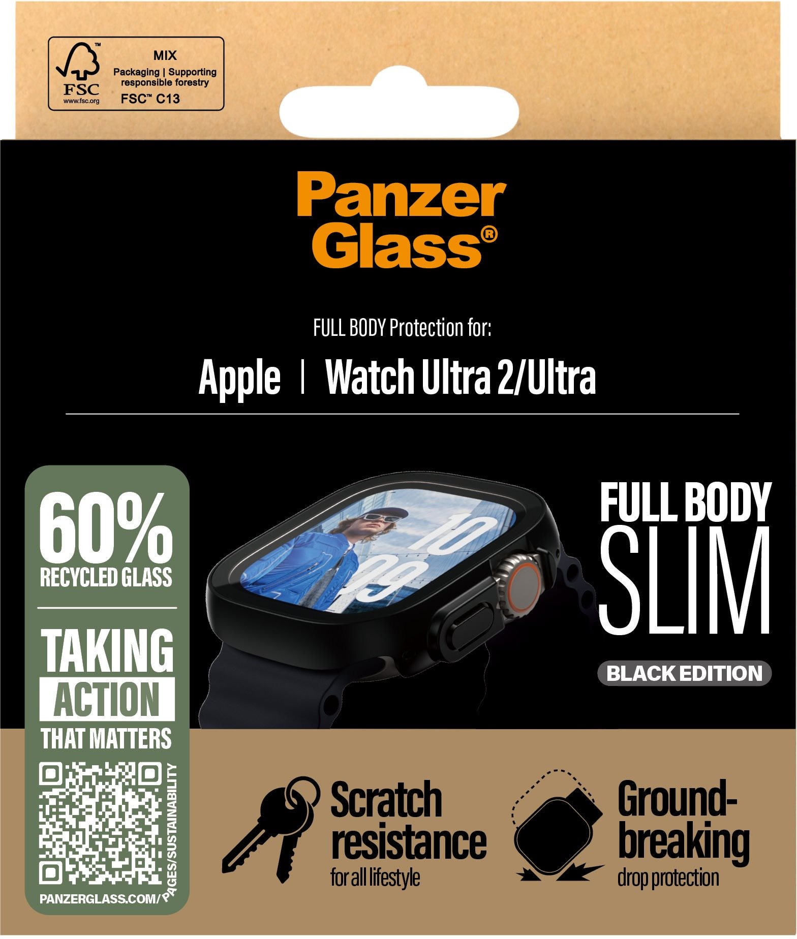PanzerGlass Apple Watch Ultra 2/Ultra tenký čierny s ochranným sklom