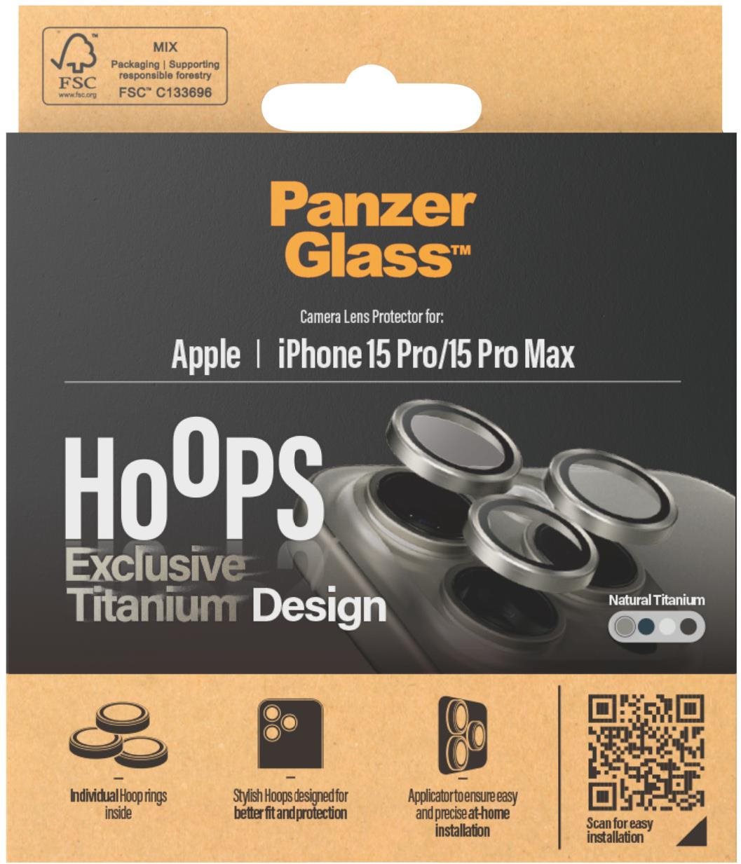 PanzerGlass HoOps Apple iPhone 16 Pro/15 Pro/16 Pro Max/15 Pro Max – krúžky na šošovky fotoaparátu – prírodný titan