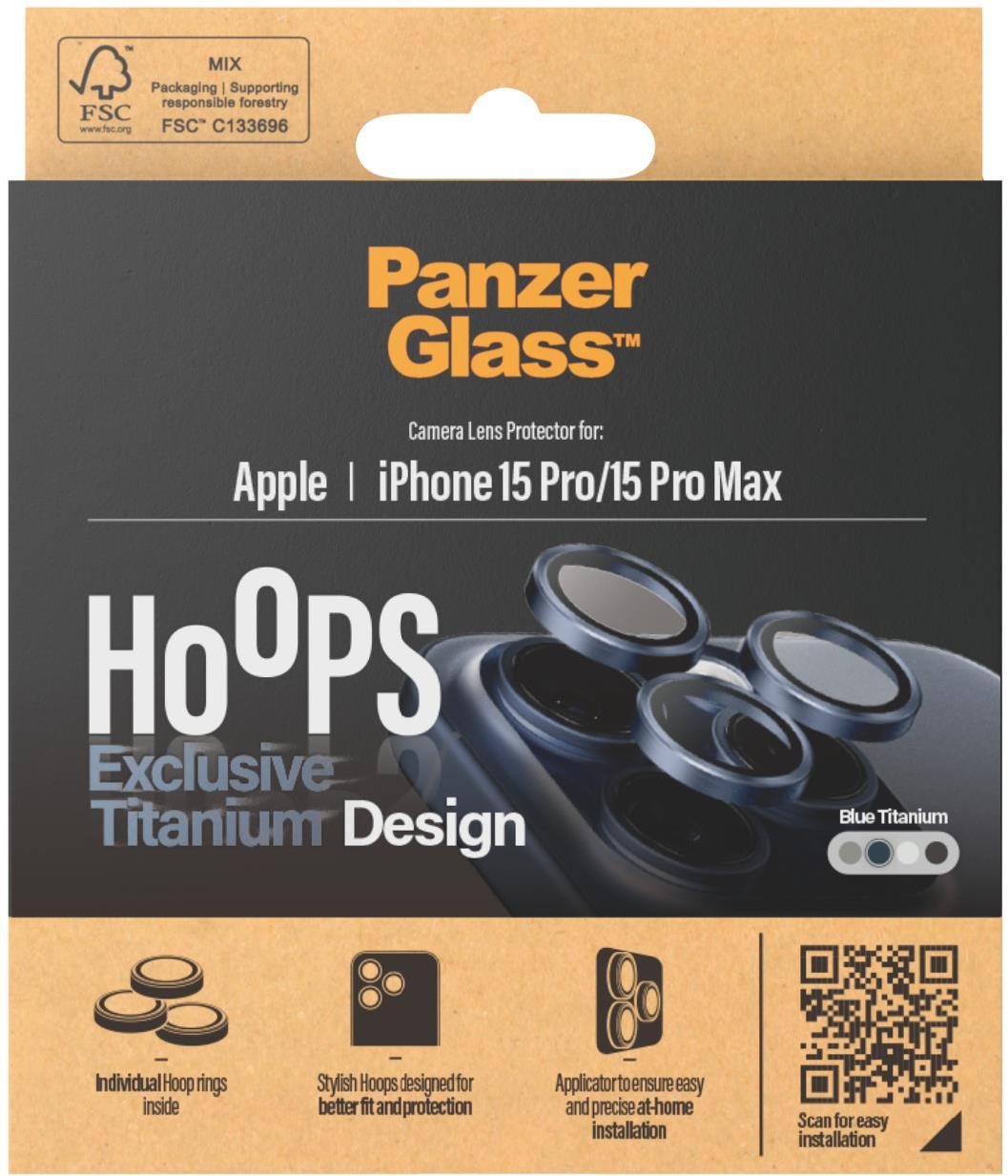 PanzerGlass HoOps Apple iPhone 16 Pro/15 Pro/16 Pro Max/15 Pro Max – krúžky na šošovky fotoaparátu – modrý titan