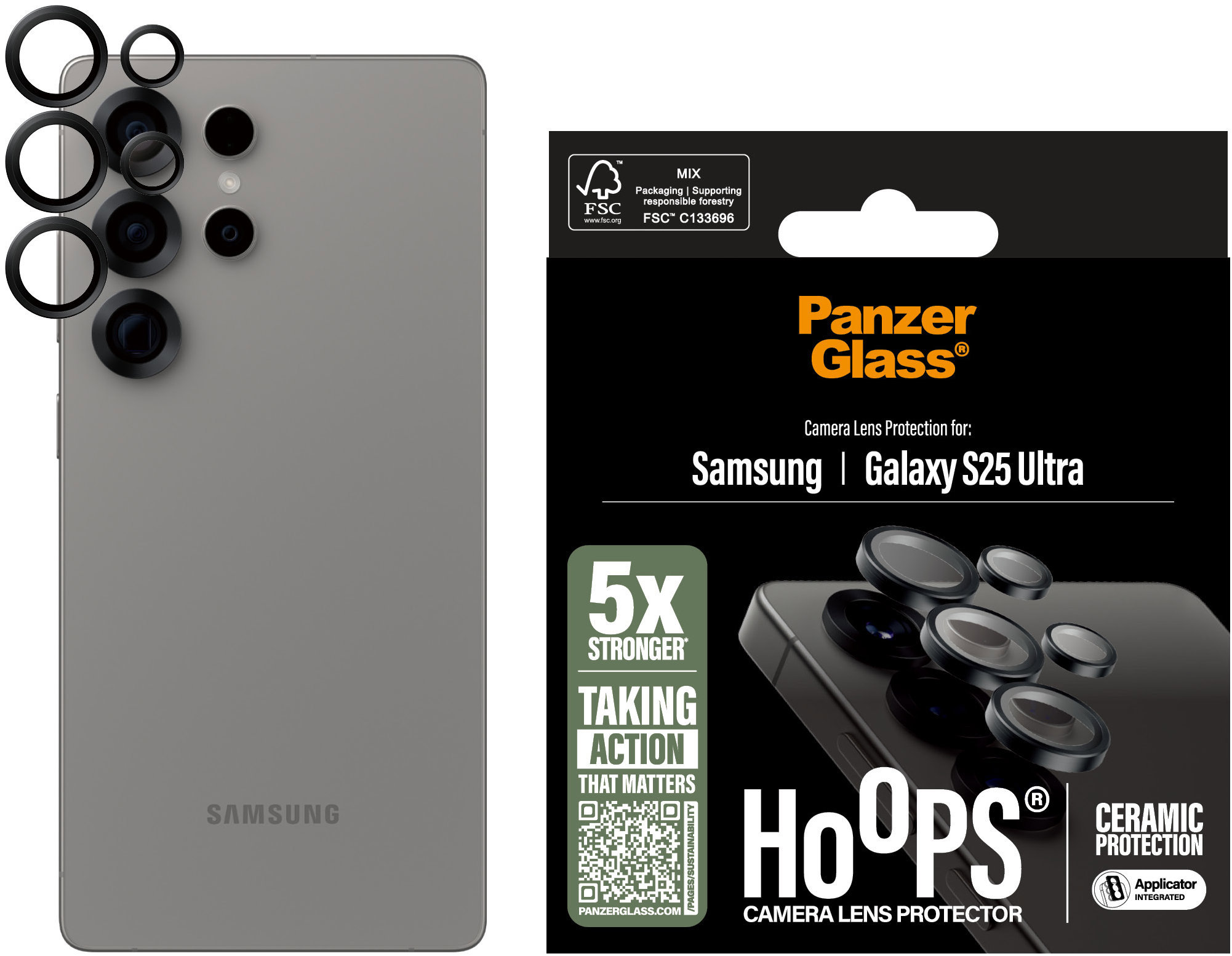 PanzerGlass Hoops Ceramic Samsung Galaxy S25 Ultra čierne ochranné krúžky na šošovky fotoaparátu
