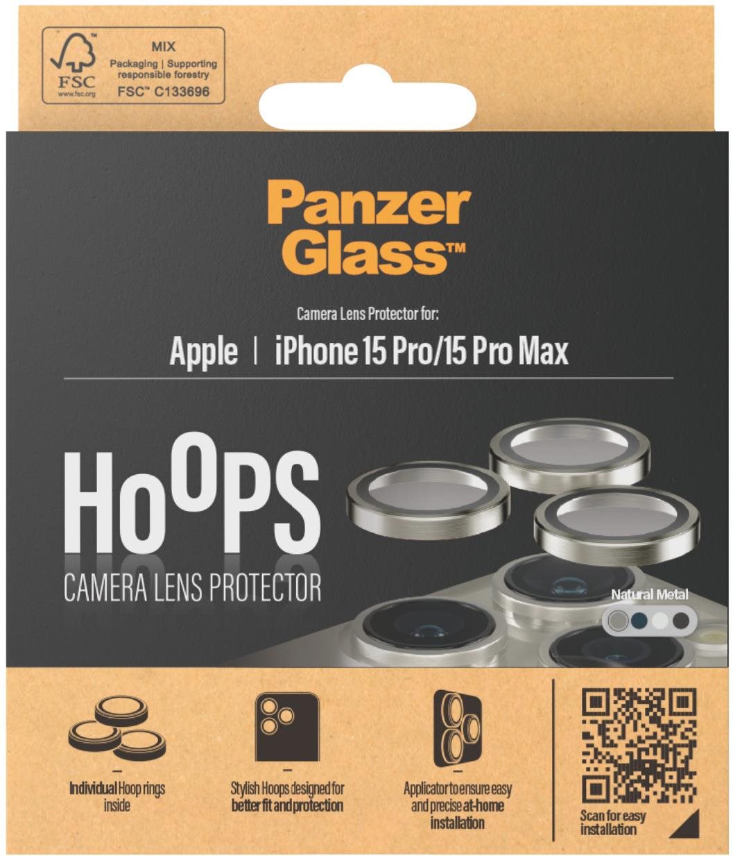 PanzerGlass HoOps Apple iPhone 16 Pro/15 Pro/16 Pro Max/15 Pro Max – krúžky na šošovky fotoaparátu – prírodný hliník