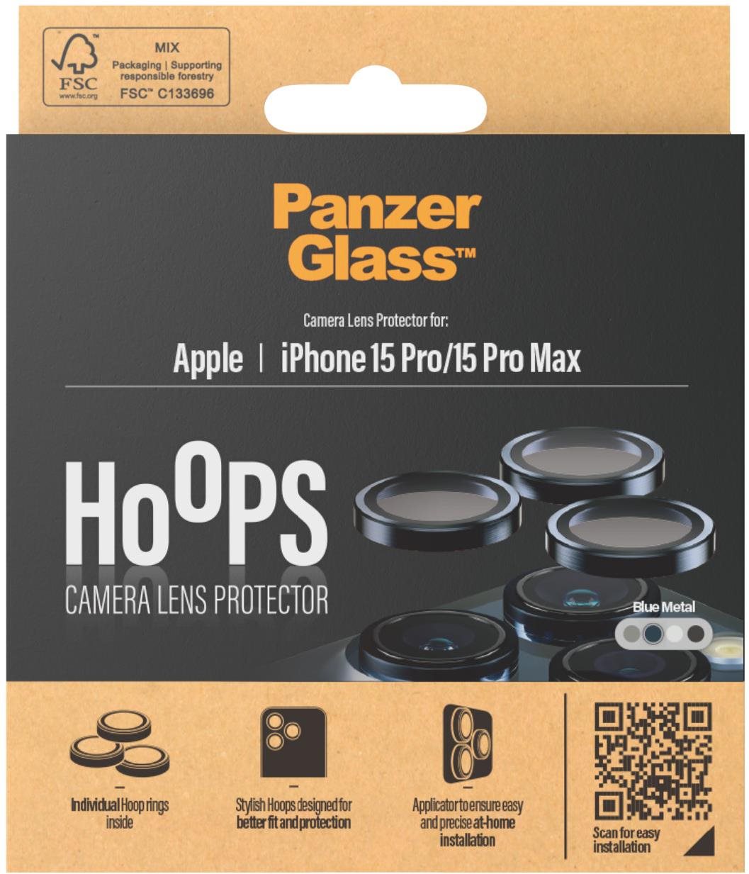 PanzerGlass HoOps Apple iPhone 16 Pro/15 Pro/16 Pro Max/15 Pro Max - krúžky na šošovky fotoaparátu – modrý hliník