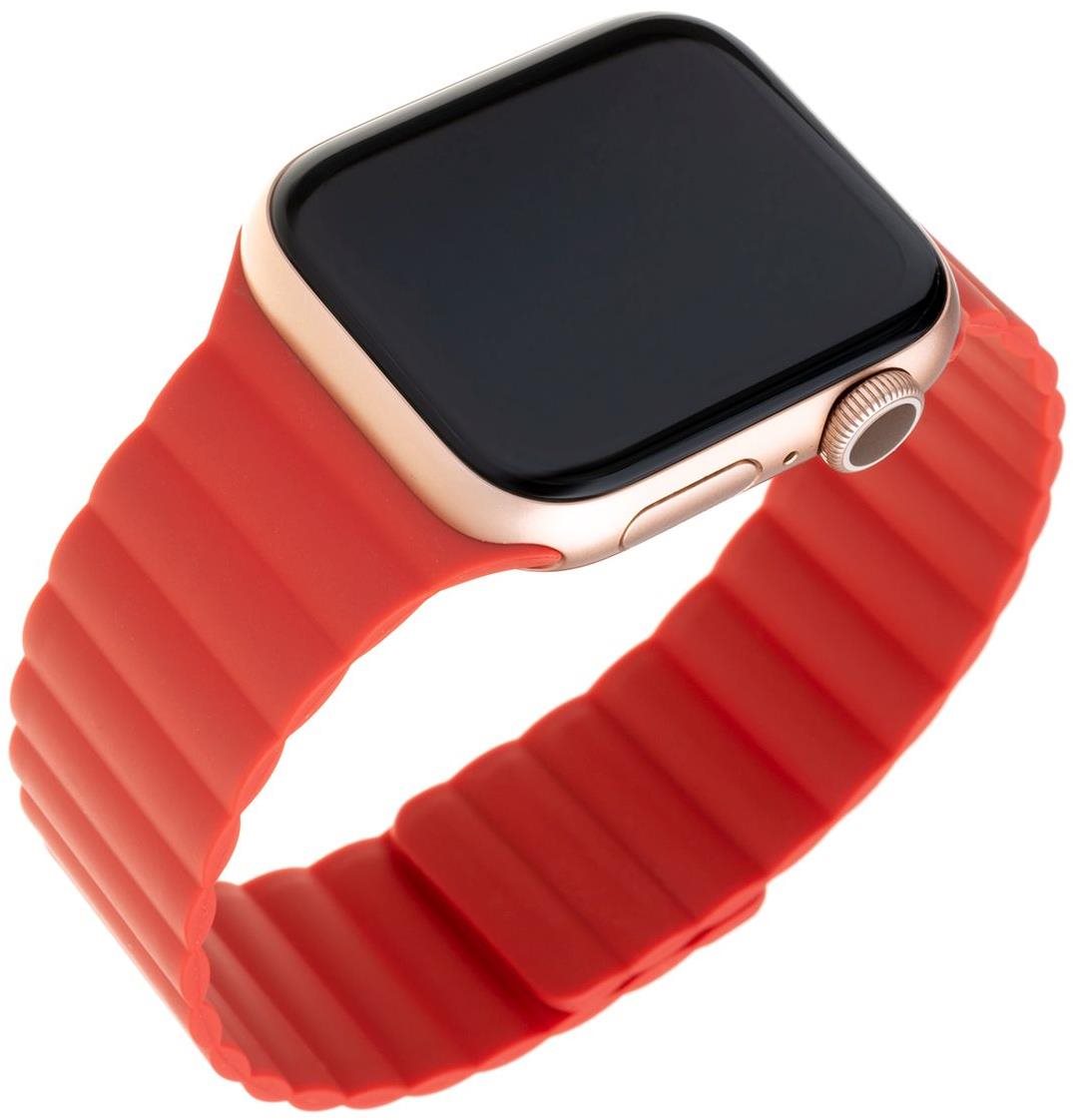 FIXED Silicone Magnetic Strap pre Apple Watch 42/44/45/Ultra 49mm červený