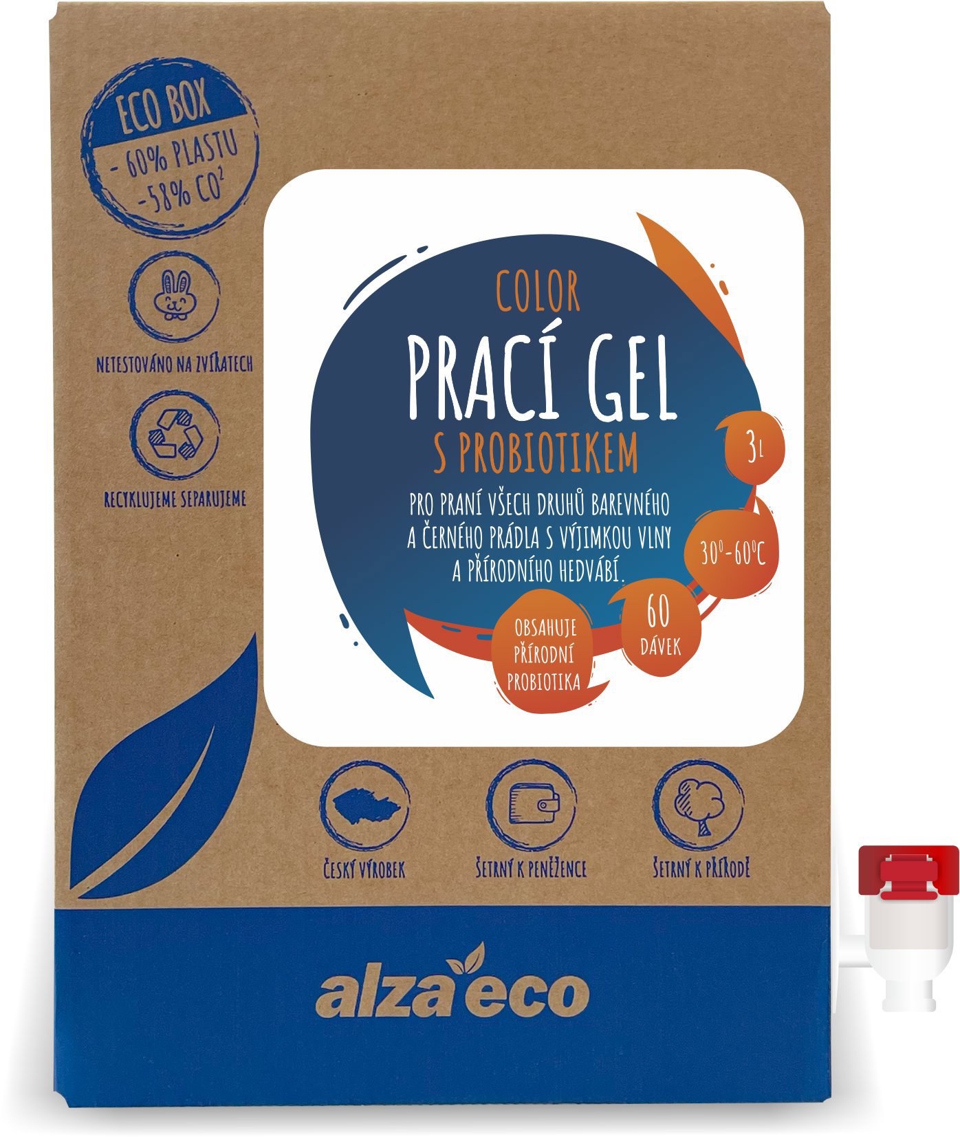 AlzaEco Prací gél Color s probiotikom 3 l (60 praní)