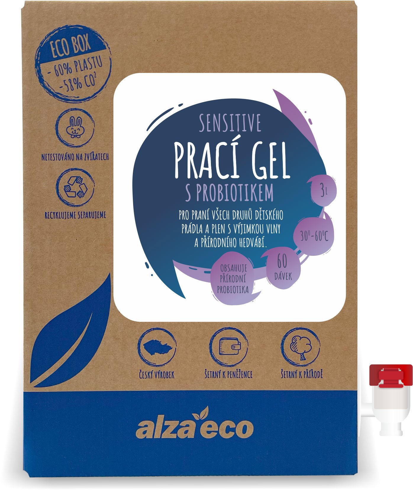 AlzaEco Prací gél Sensitive s probiotikom 3 l (60 praní)