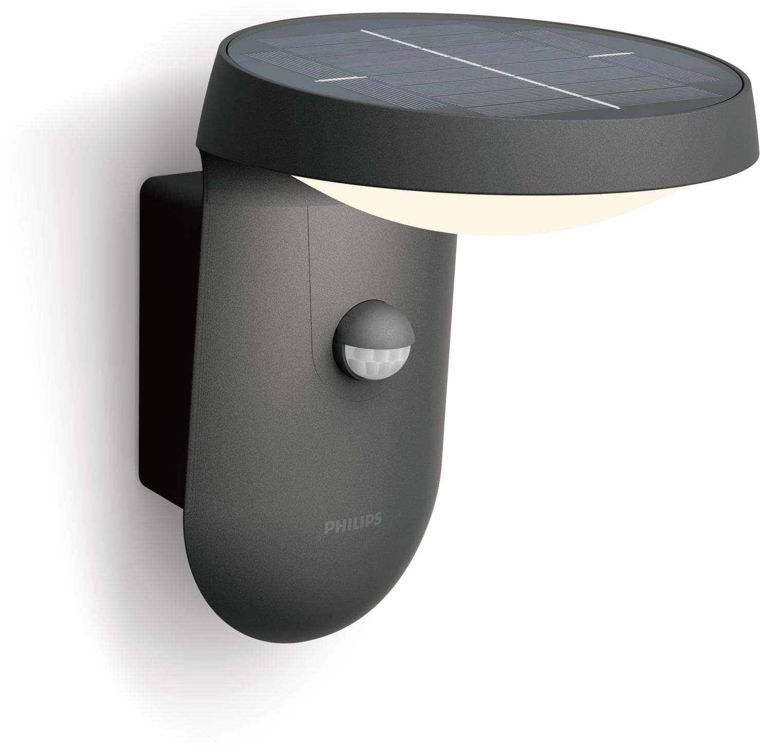 Philips Tyla IR solárne vonkajšie nástenné LED svietidlo so senzorom 1,2 W 255 lm antracit