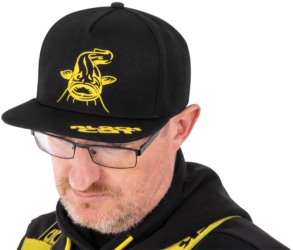 Black Cat Flat Peak Cap Black
