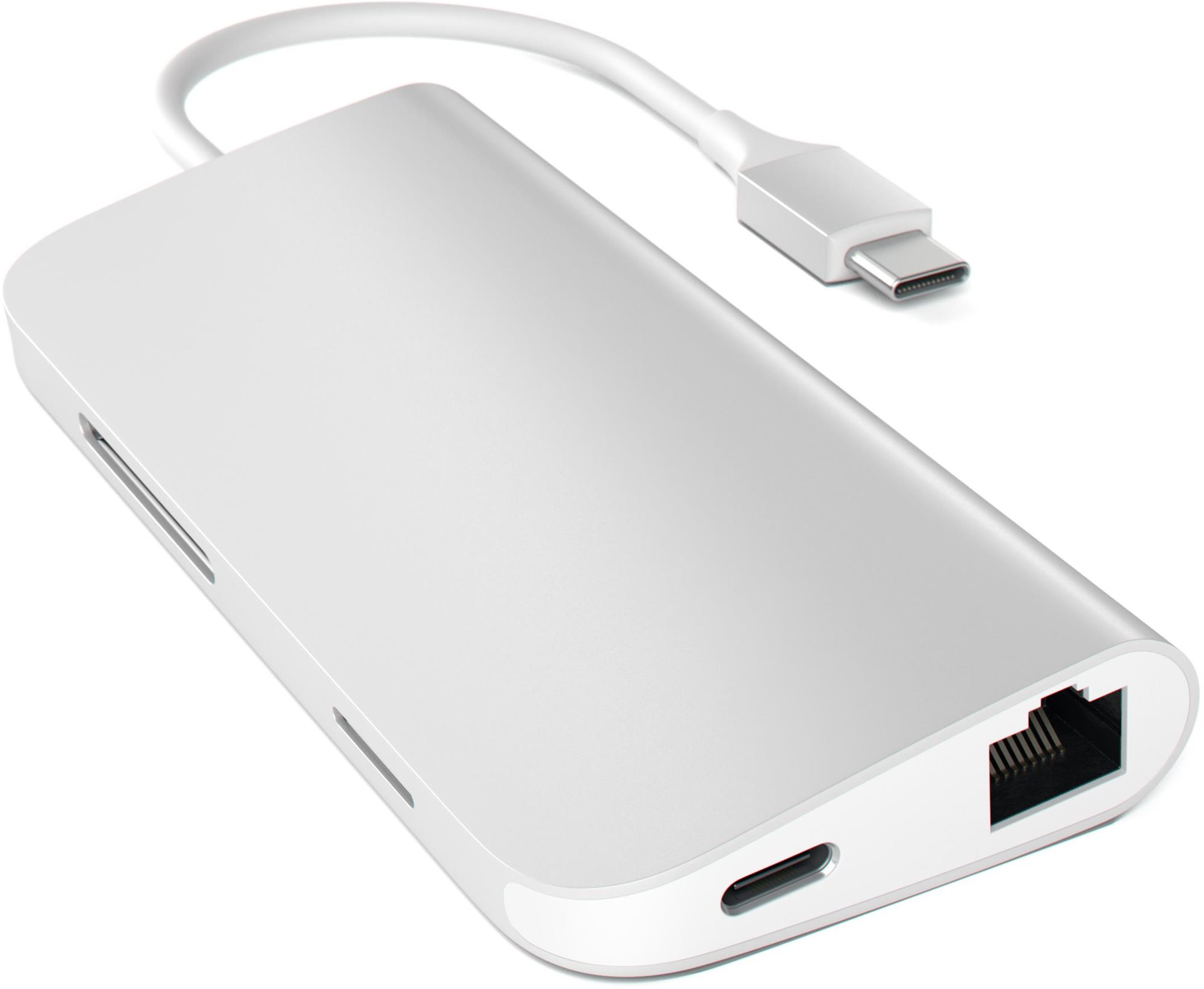 Satechi Aluminium Type-C Multi-Port Adaptér (HDMI 4K, 3× USB 3.0, MicroSD, Ethernet) – Silver