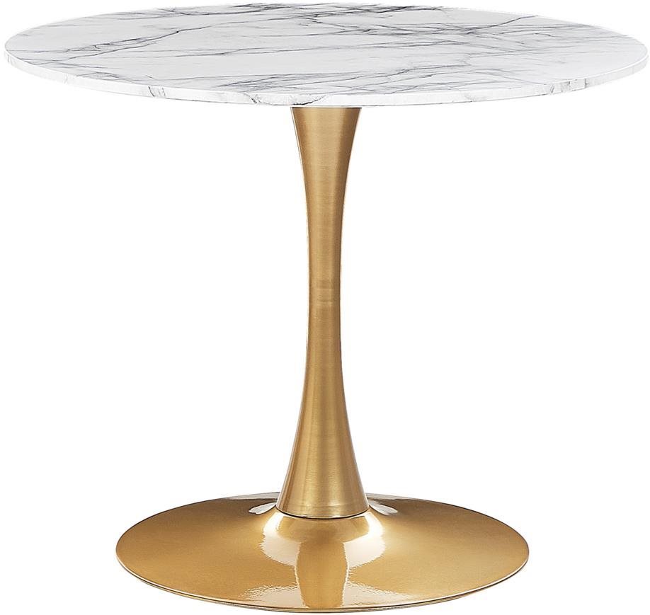 Okrúhly jedálenský stôl 90 cm s mramorovým efektom biela/zlatá BOCA, 312106