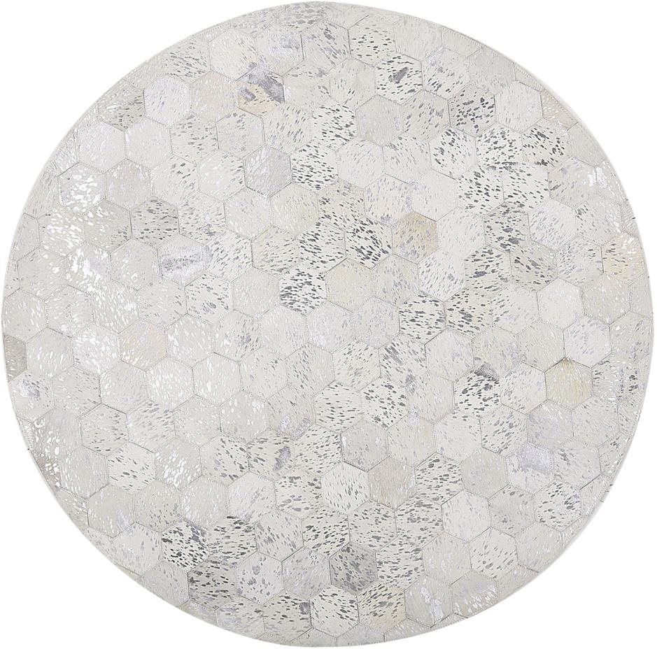 Okrúhly kožený patchworkový koberec, ? 140 cm, strieborný BOZKOY, 241928