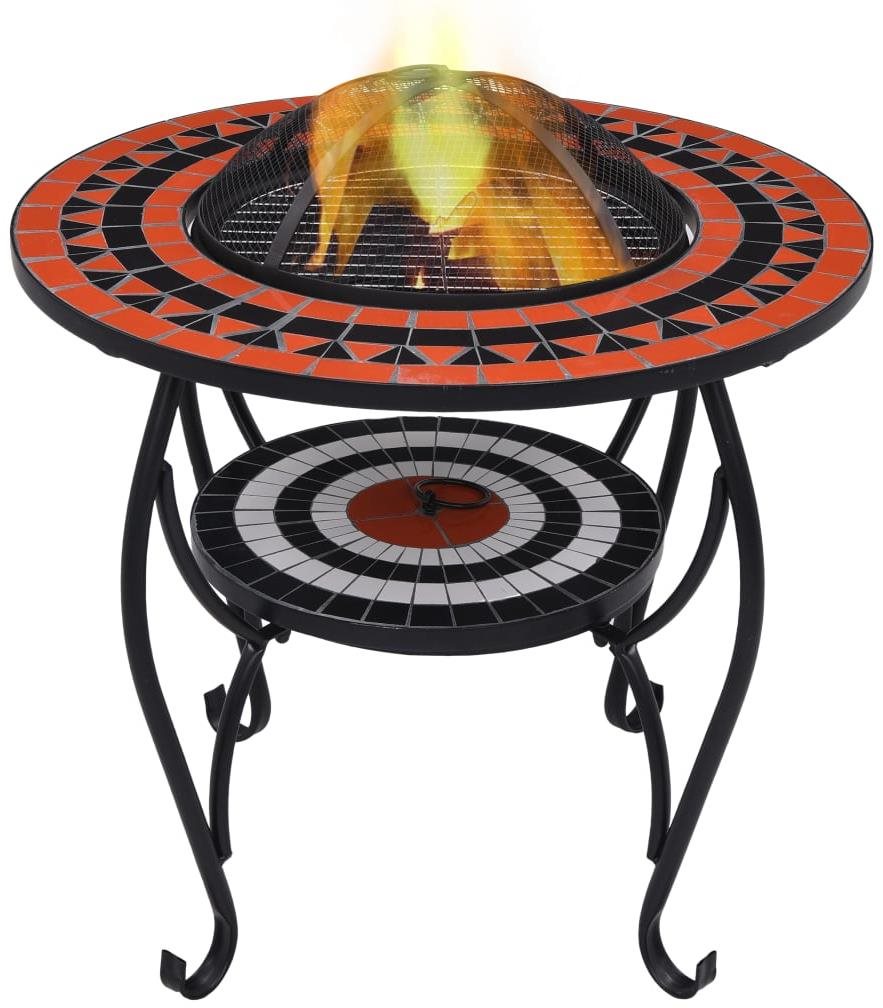 Mozaikový stolík s ohniskom terakotovo-biely 68 cm keramika