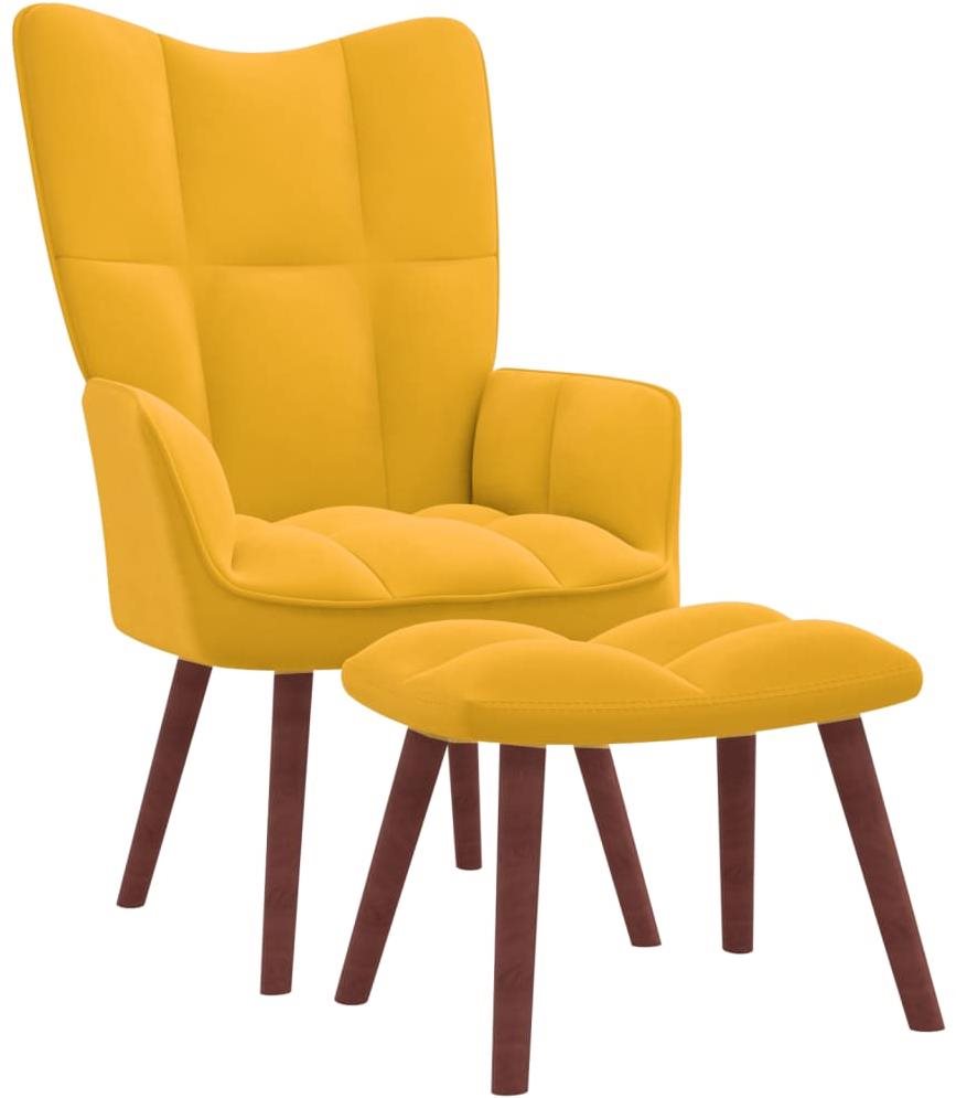 Relaxačné kreslo so stoličkou horčicovo žlté zamat, 328069