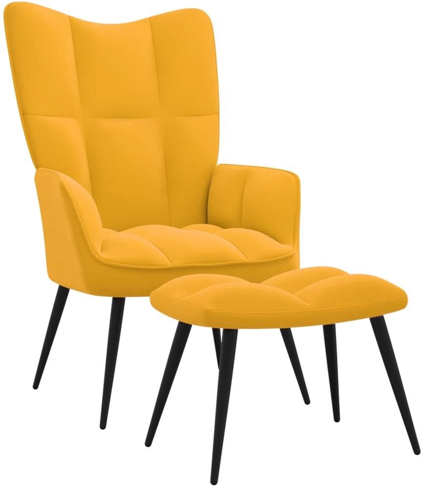Relaxačné kreslo so stoličkou horčicovo žlté zamat, 328091