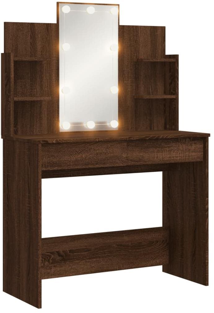 Shumee Toaletný stolík s LED osvetlením hnedý dub 96 × 40 × 142 cm