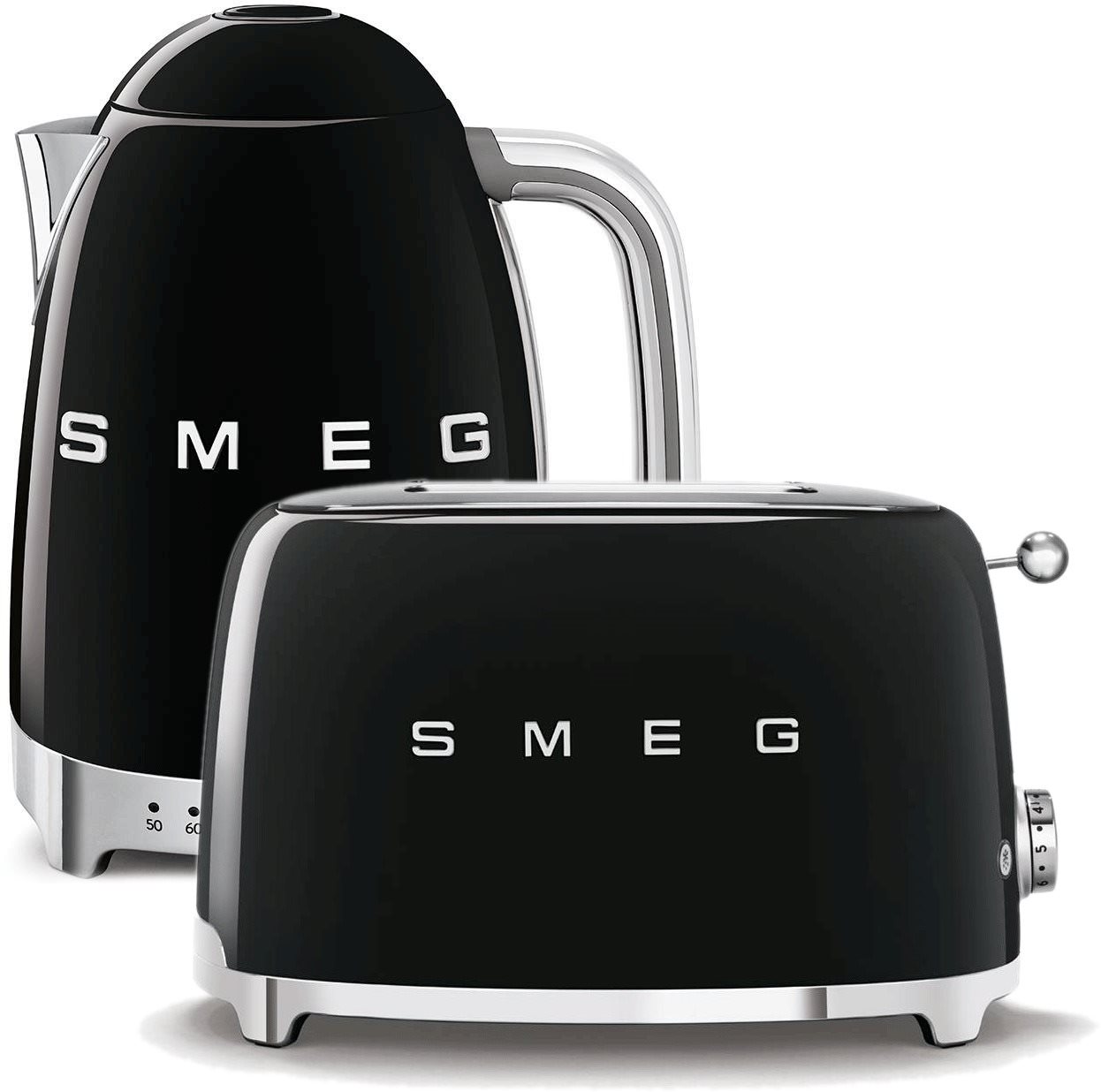 rychlovarná konvice SMEG 50's Retro Style 1,7l LED indikátor černá + topinkovač SMEG 50's Retro Styl