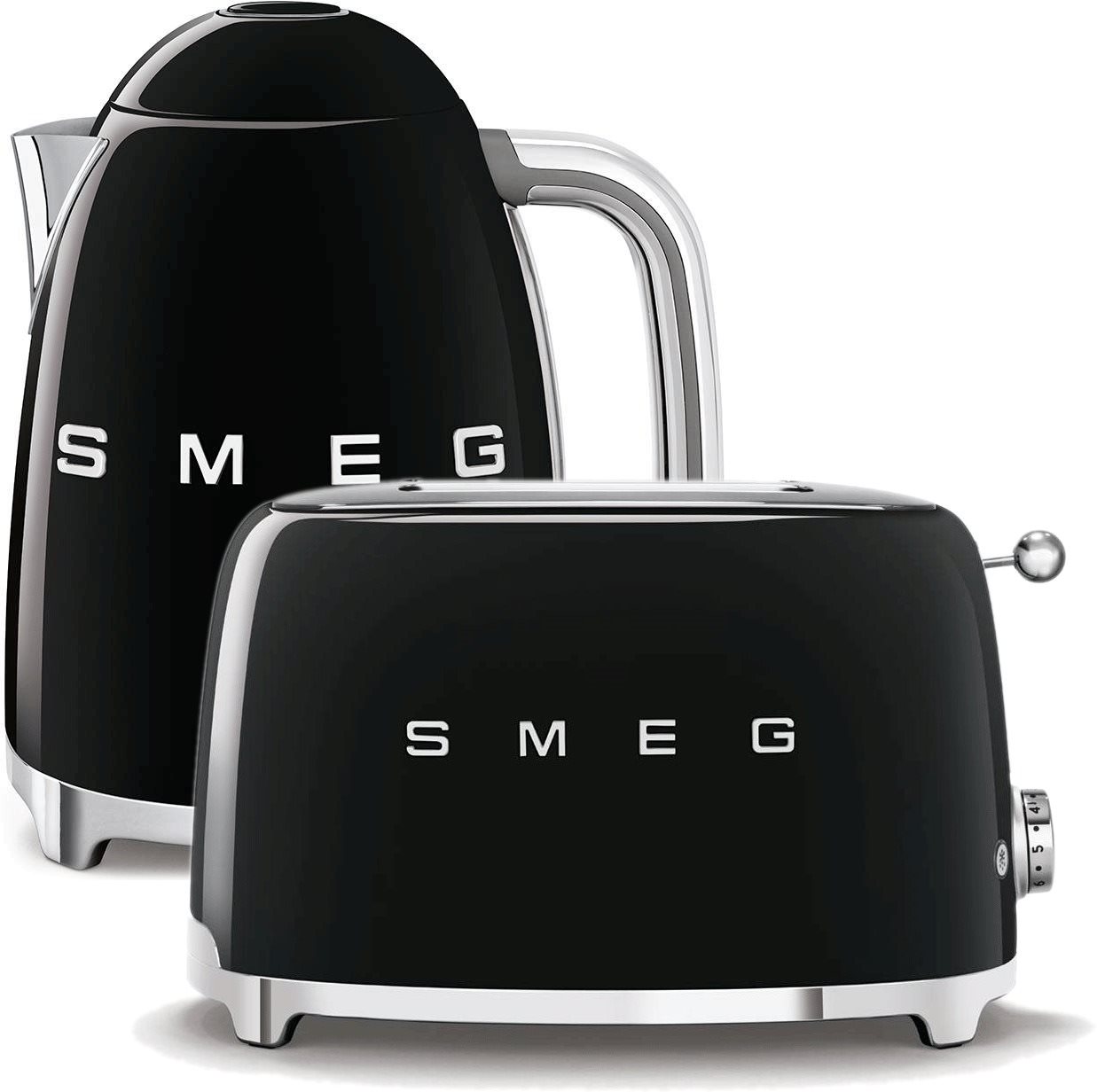rychlovarná konvice SMEG 50's Retro Style 1,7l černá + topinkovač SMEG 50's Retro Style 2x2 černý 95