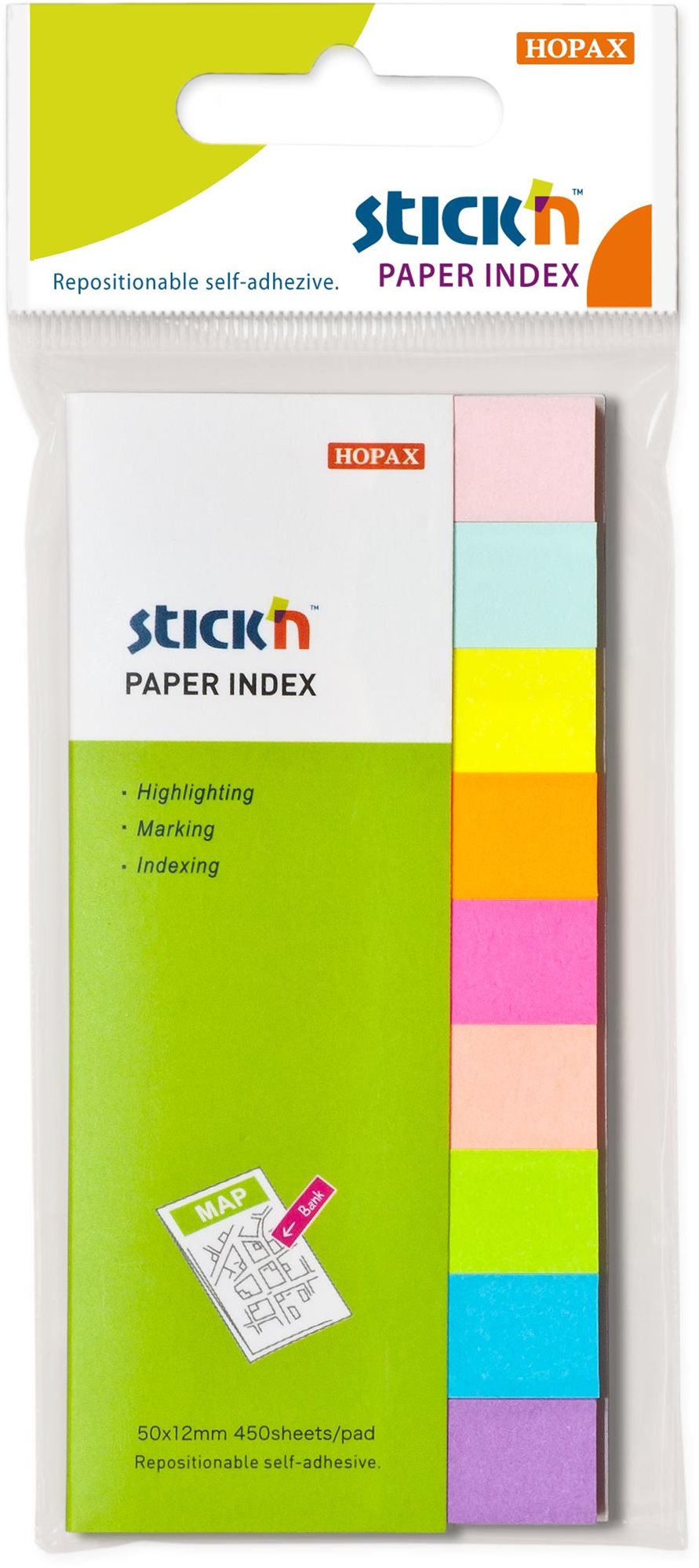 STICK´N 50 × 12 mm, neónový a pastelový mix, 9 × 50 lístkov