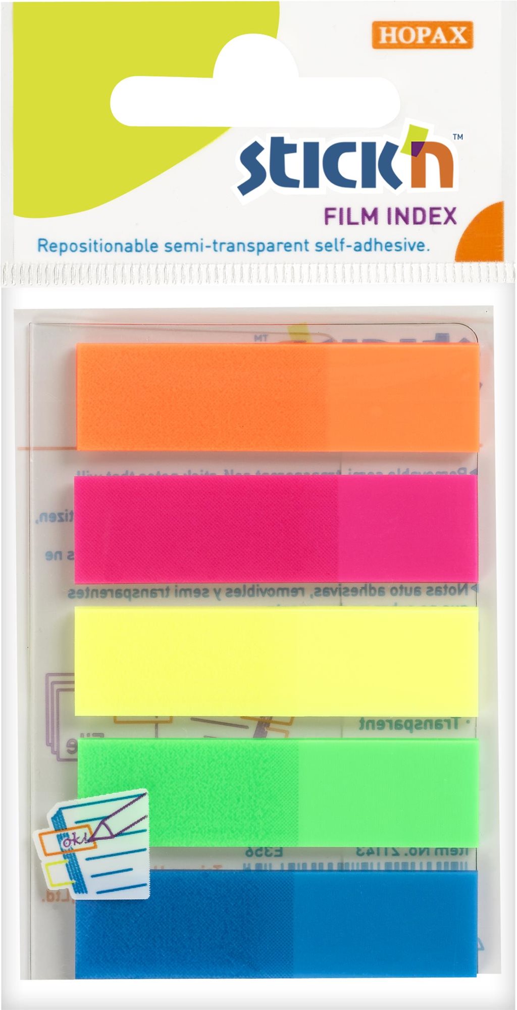 STICK´N 45 × 12 mm, plastové, neónový a pastelový mix, 5 × 25 lístkov