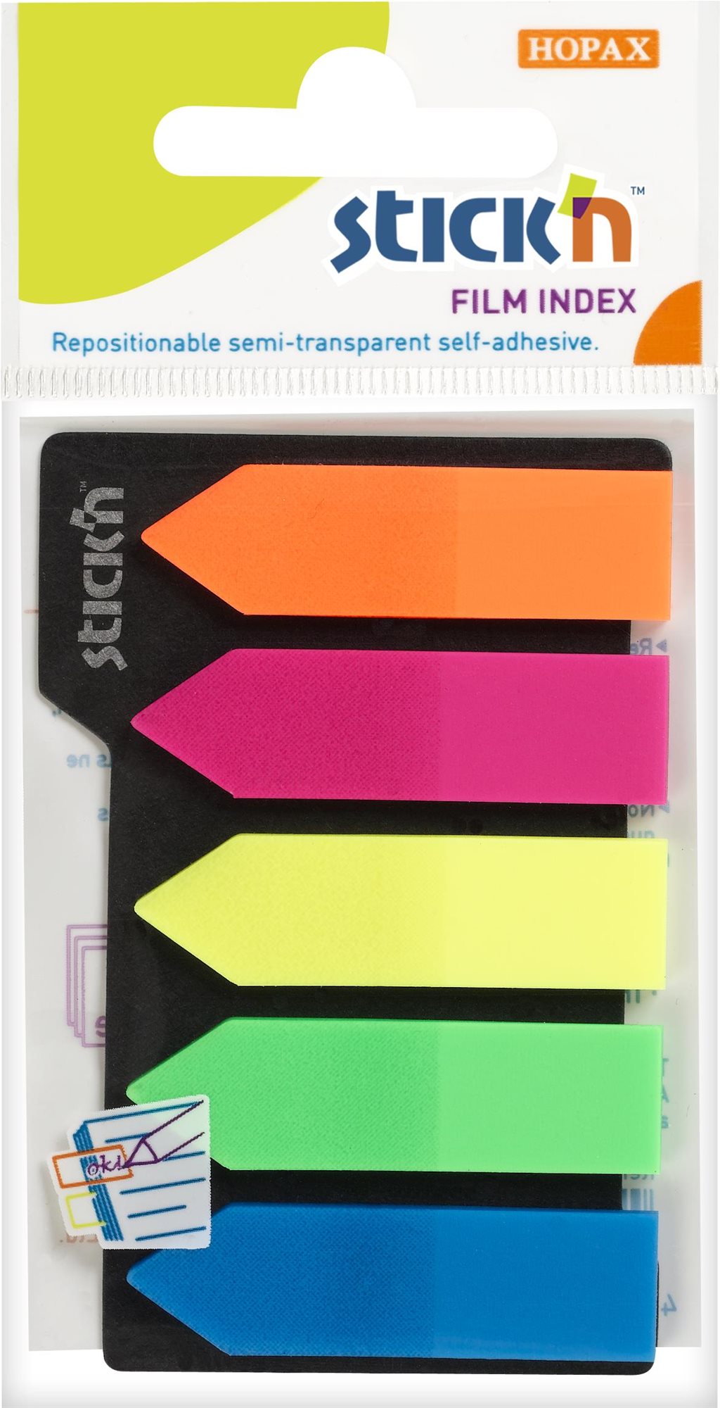 STICK´N 45 × 12 mm, plastové šípky, neónový a pastelový mix, 5 × 25 lístkov
