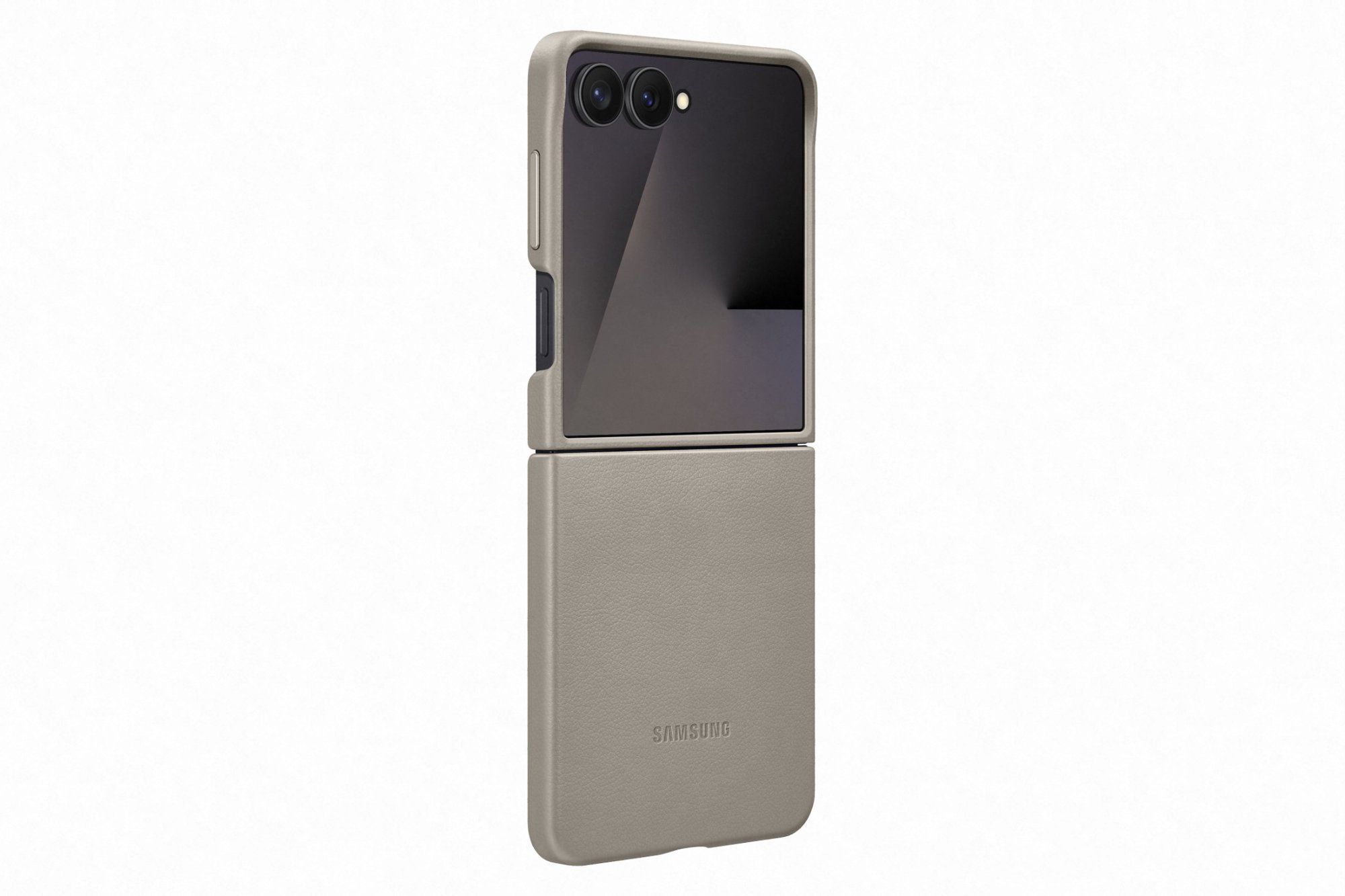 Samsung Galaxy Z Flip7 Ochranný kryt z vegánskej kože Taupe