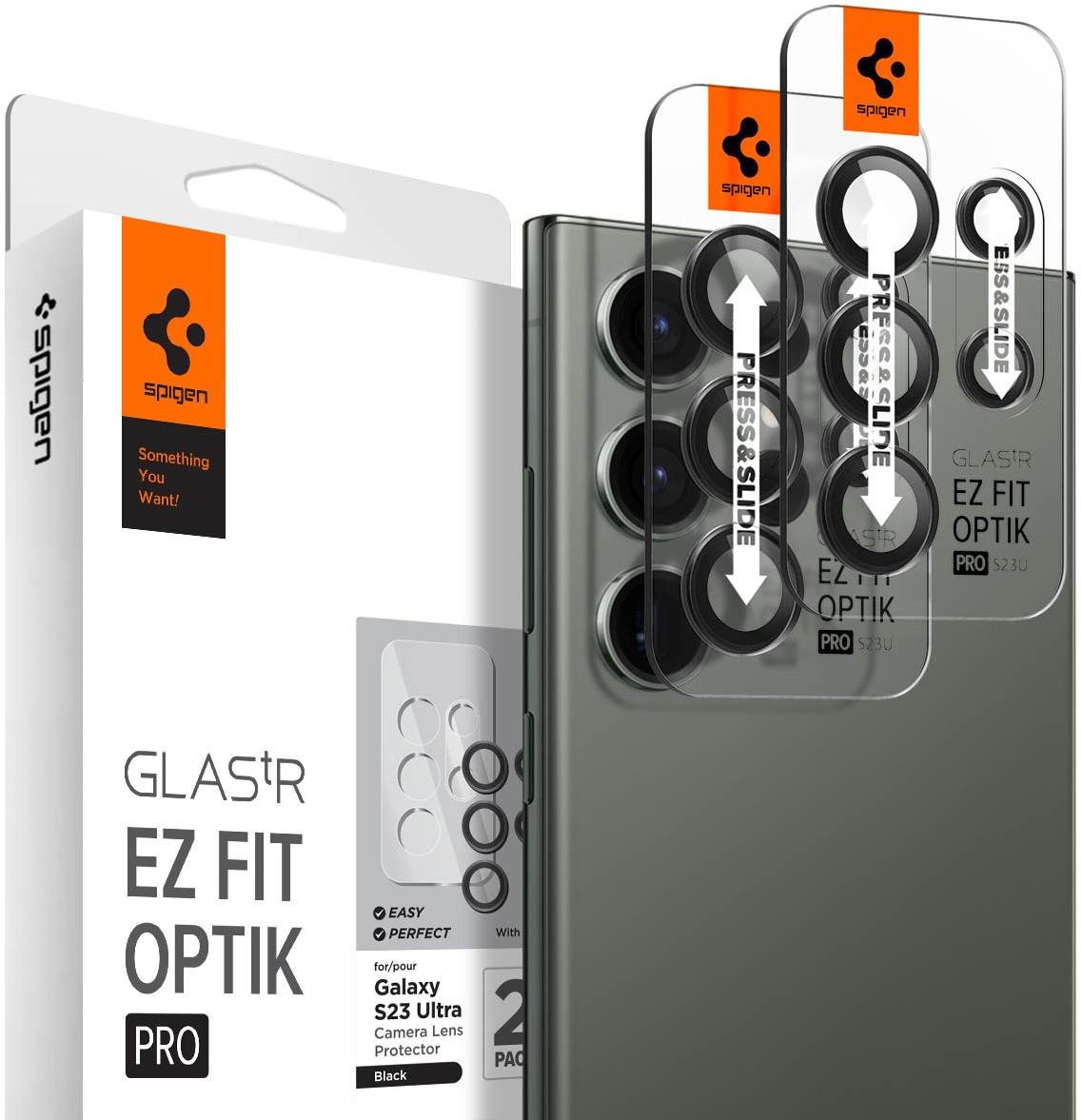 Spigen Glass EZ Fit Optik Pro 2 Pack Black Samsung Galaxy S23 Ultra