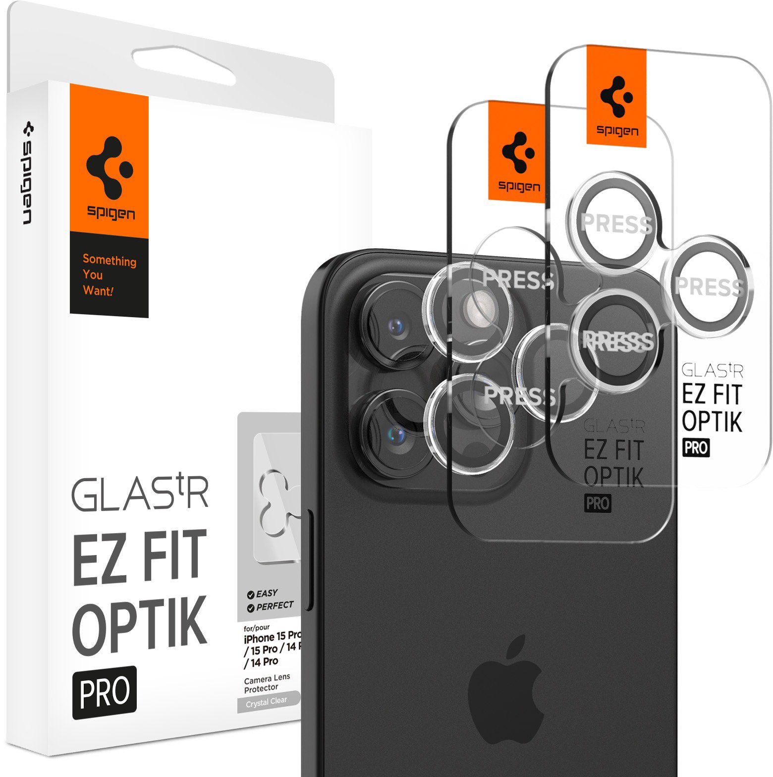 Spigen Glass tR EZ Fit Optik Pro 2 Pack Crystal Clear iPhone 16 Pro/15 Pro/16 Pro Max/15 Pro Max
