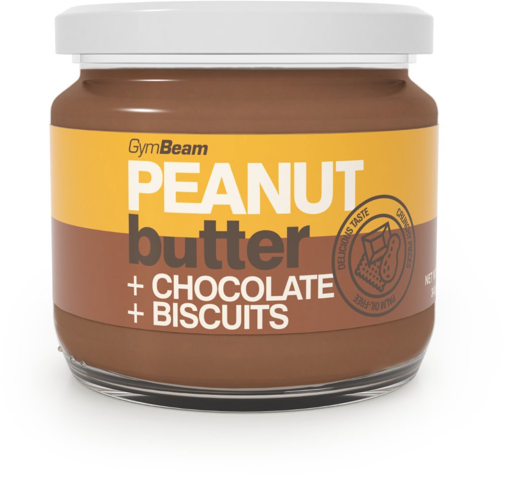 GymBeam Arašidové maslo s čokoládou a sušienkami 340 g