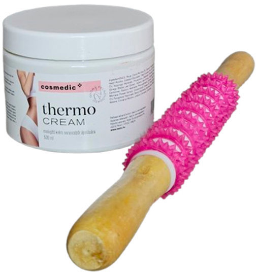 Adonis Masážny valček drevo/guma s podporným THERMO krémom