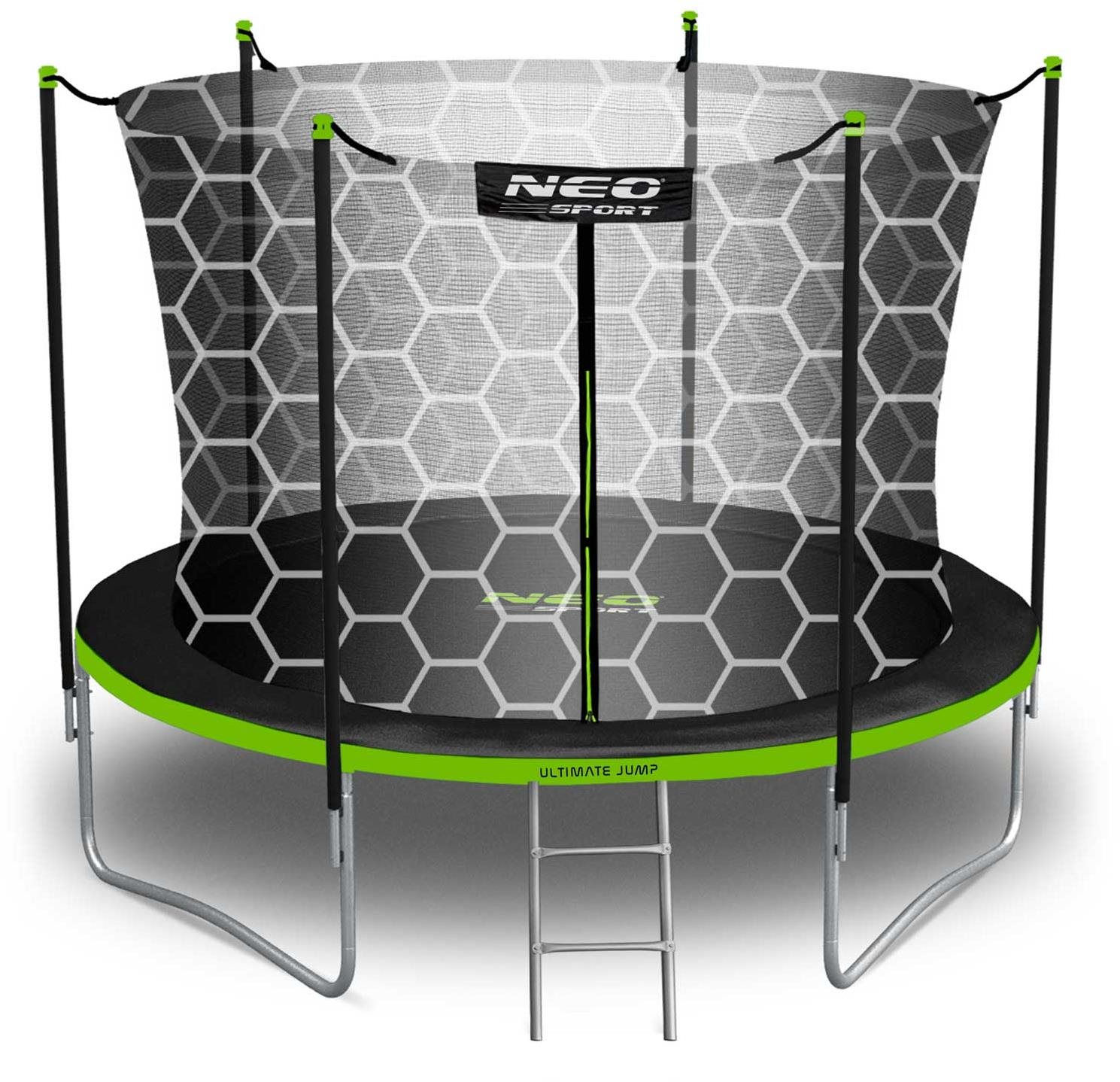 Neo-Sport Záhradná trampolína 8 stôp/252 cm s vnútornou sieťou a rebríkom, čierno-zelená