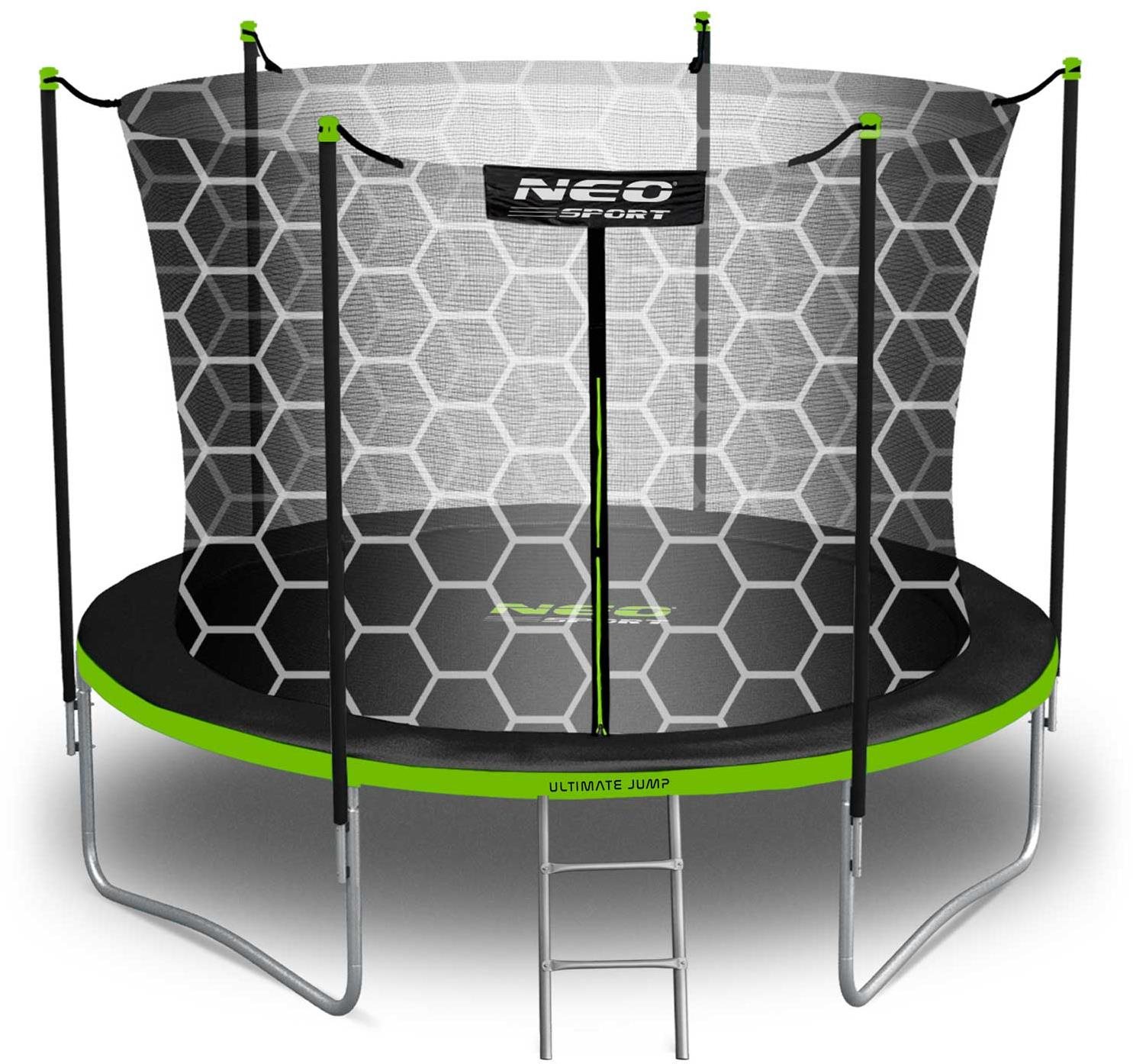 Neo-Sport Záhradná trampolína 10 stôp/312 cm s vnútornou sieťou a rebríkom, čierno-zelená